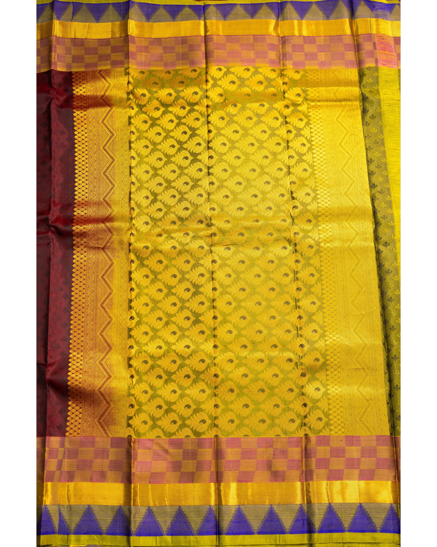 Maroon With Olive Green Pallu Pure Silk Gift Saree