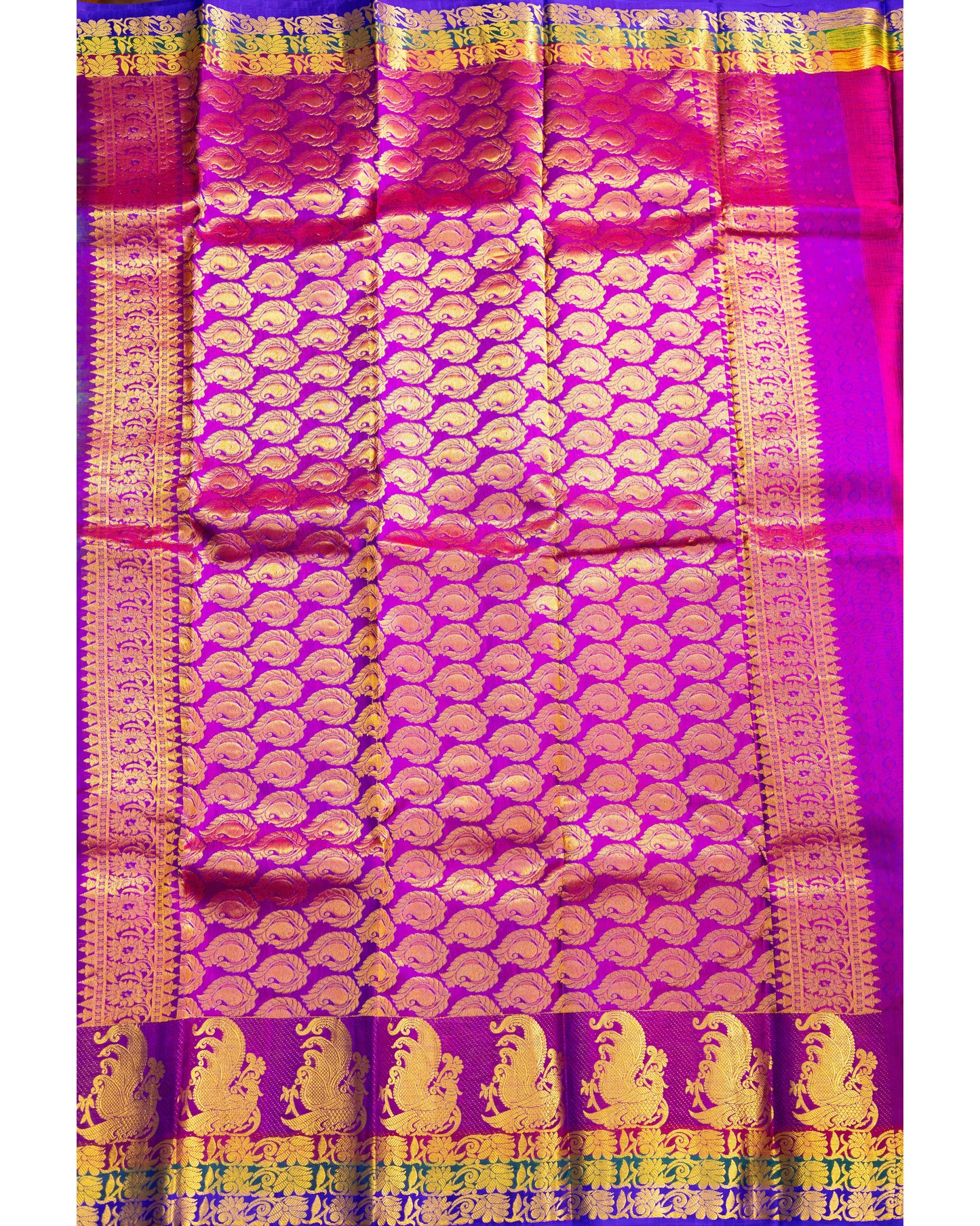 Greenish Violet With Rani Pink Pallu Pure Silk Gift Saree