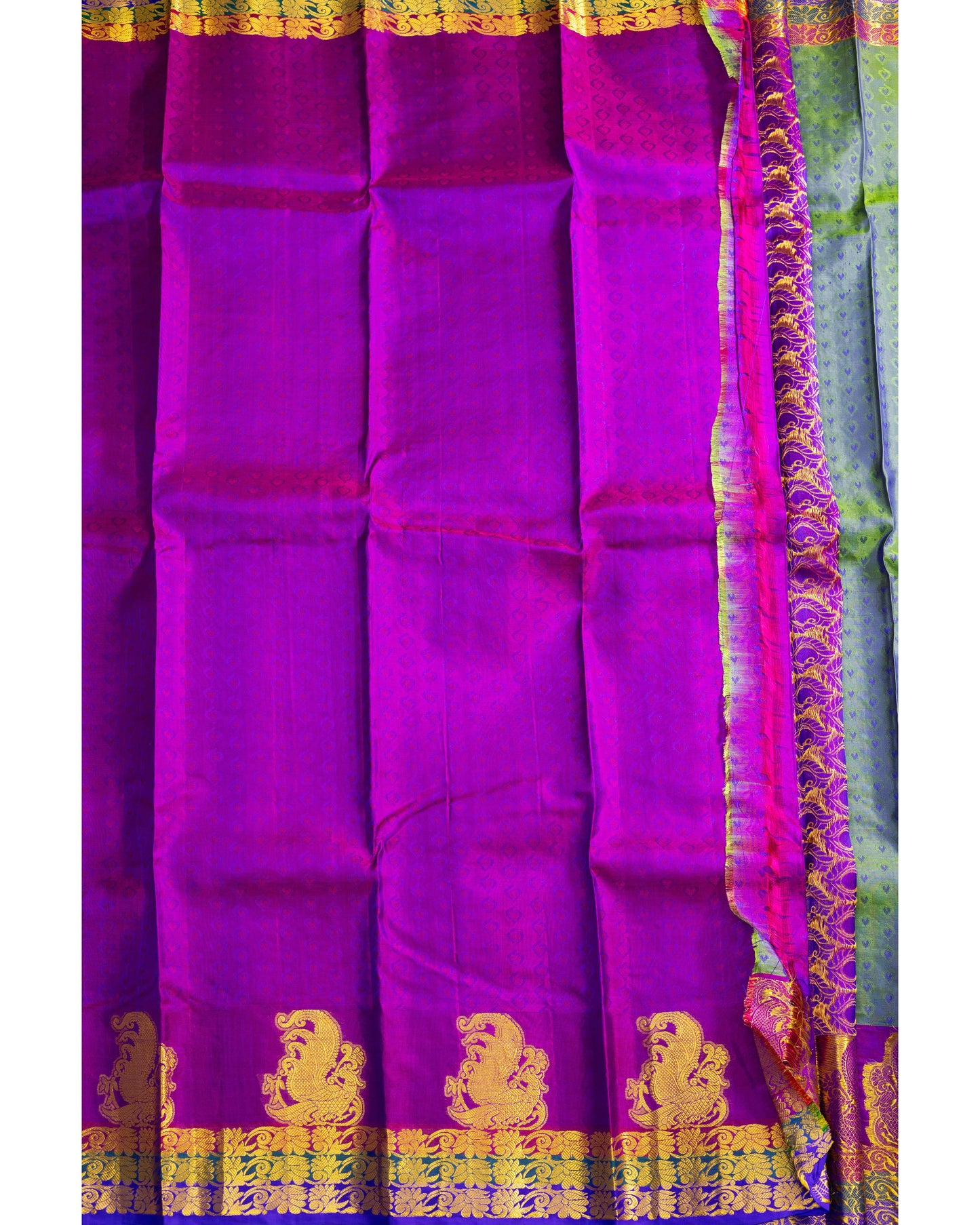 Greenish Violet With Rani Pink Pallu Pure Silk Gift Saree
