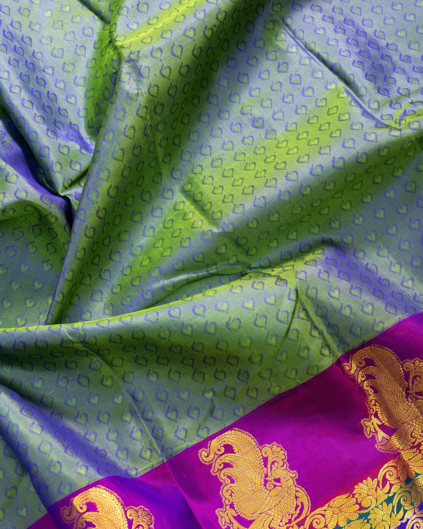 Greenish Violet With Rani Pink Pallu Pure Silk Gift Saree