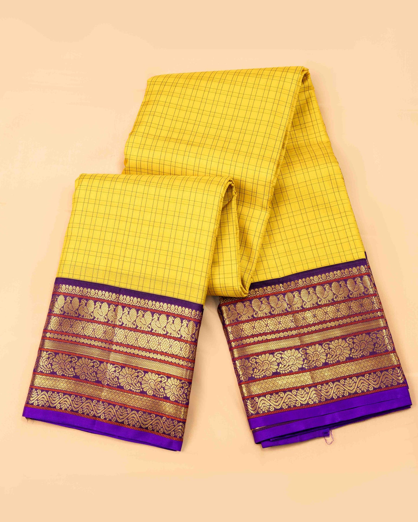 WOVEN VIOLET BURGANDY BORDER BODY LEMON YELLOW