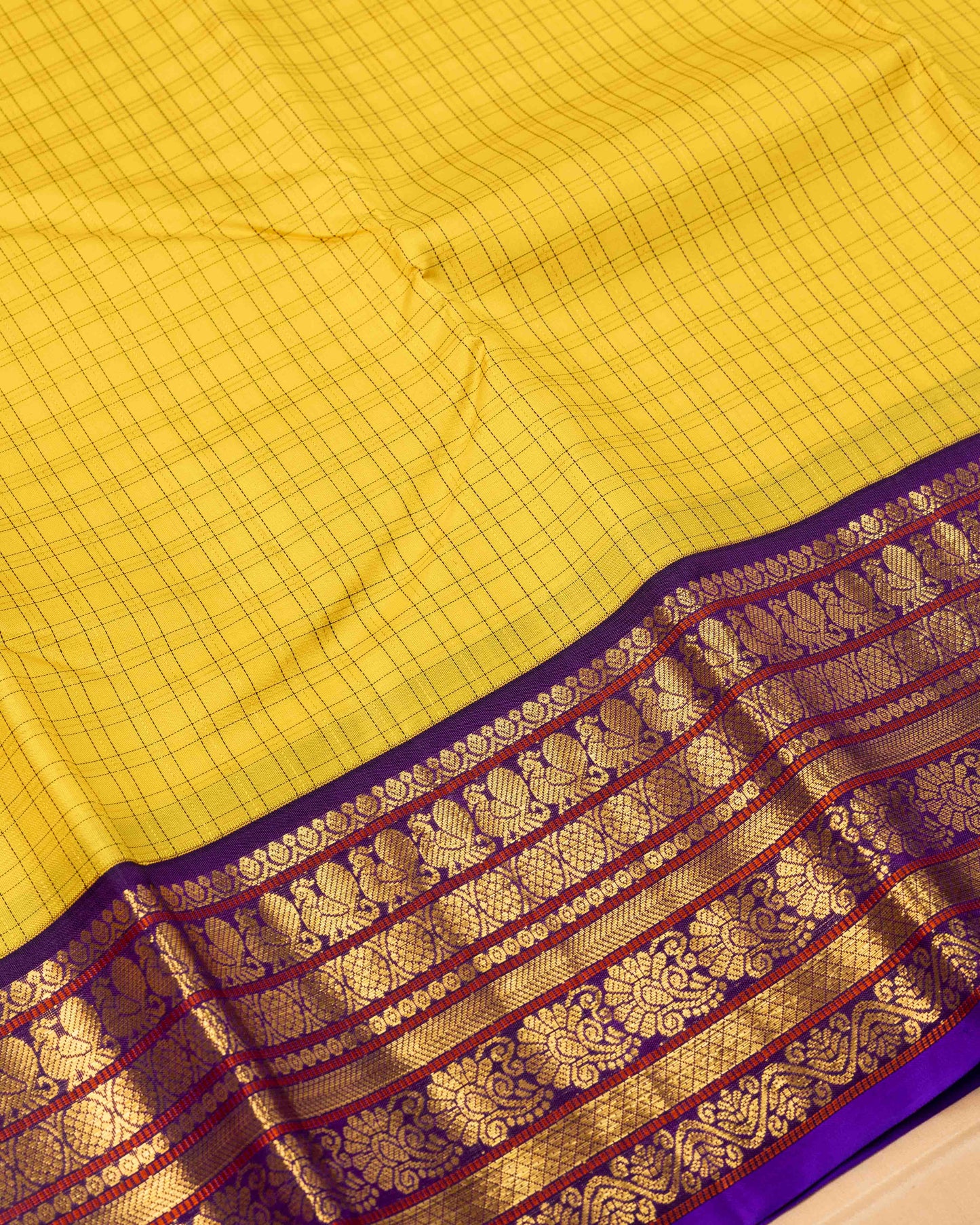 WOVEN VIOLET BURGANDY BORDER BODY LEMON YELLOW