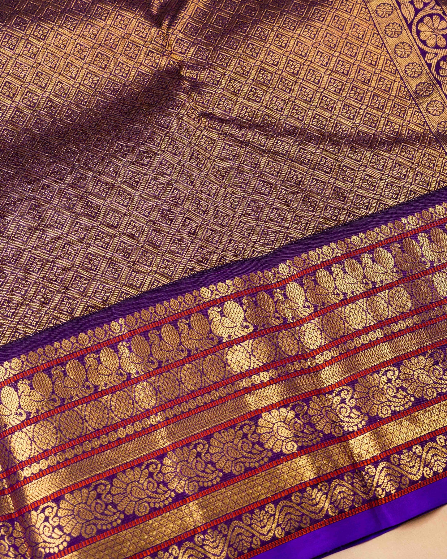 WOVEN VIOLET BURGANDY BORDER BODY LEMON YELLOW