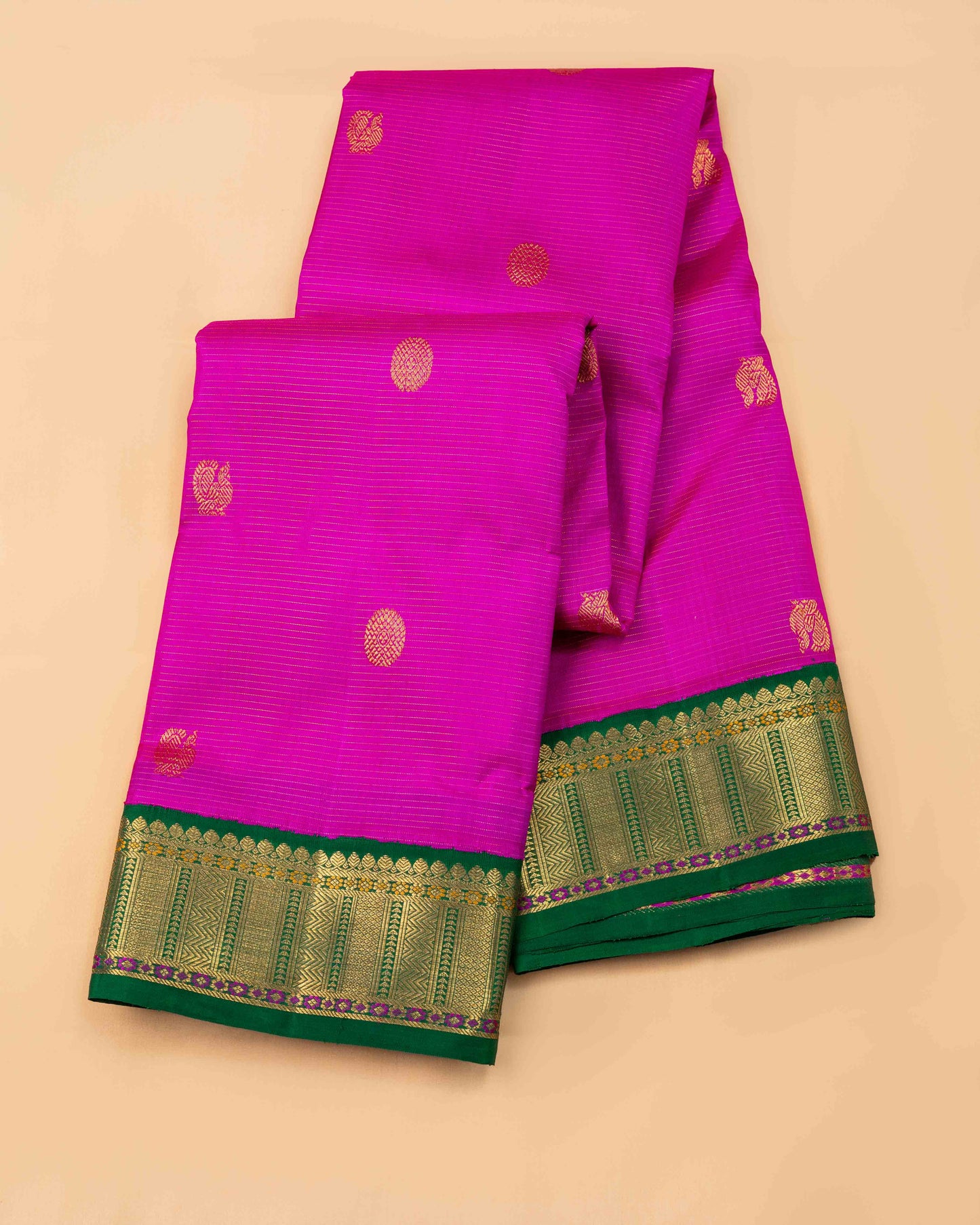 WOVEN ATTACHED DARK GREEN BORDER, BODY RANI PINK
