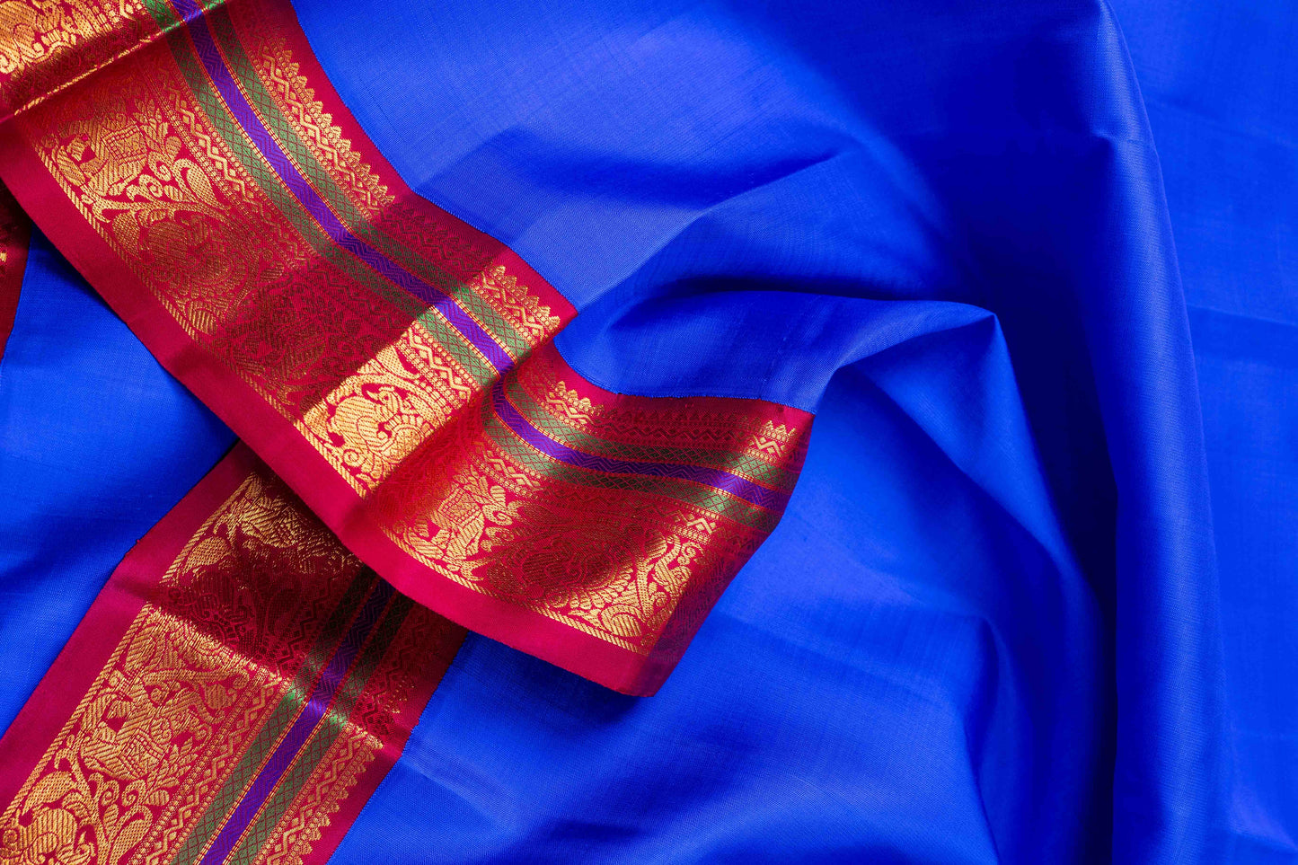 WOVEN ATTACHED REDDIESH MAROON BORDER WITH BRIGHT ROYAL BLUE BODY