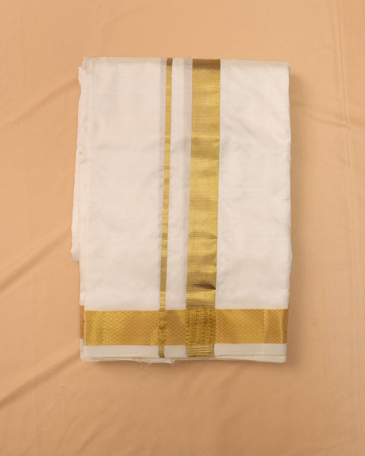 Half White Pure Silk Dhoti