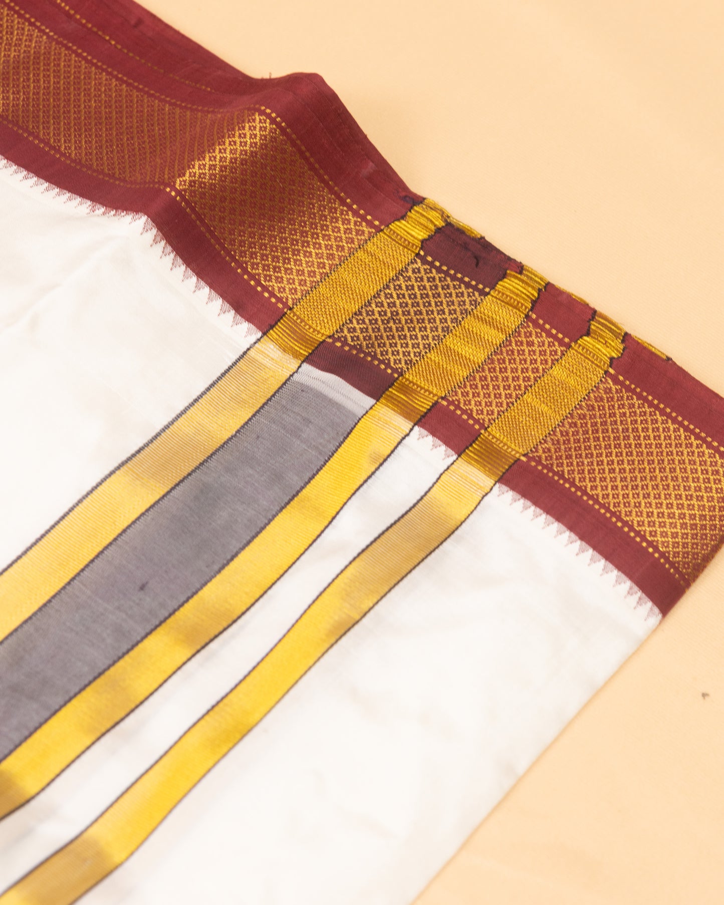Half White Pure Silk Dhoti