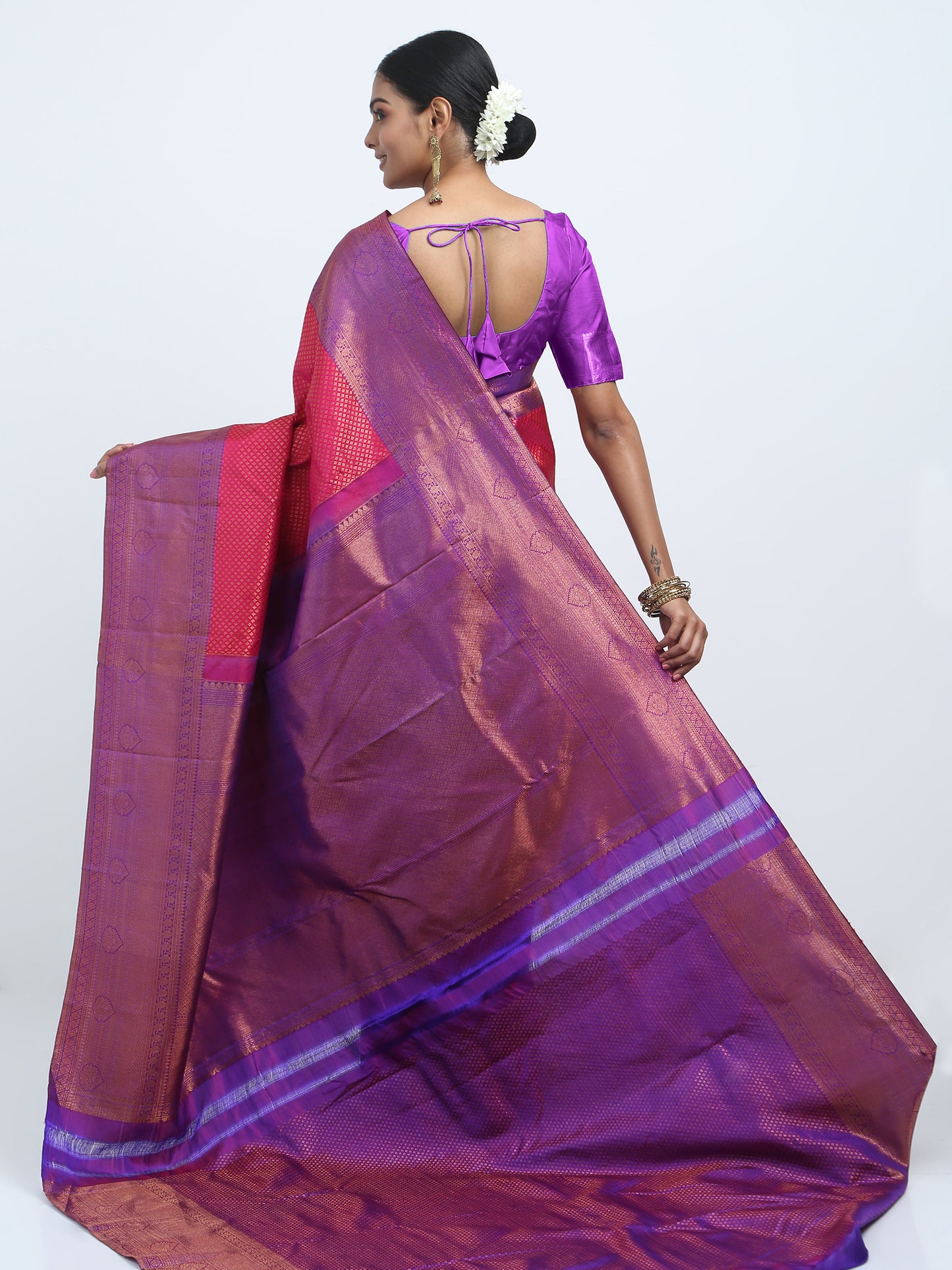 Contrast Violet Border And Rani Body Kanchipuram Pure Silk ( MDP-KN 7 )