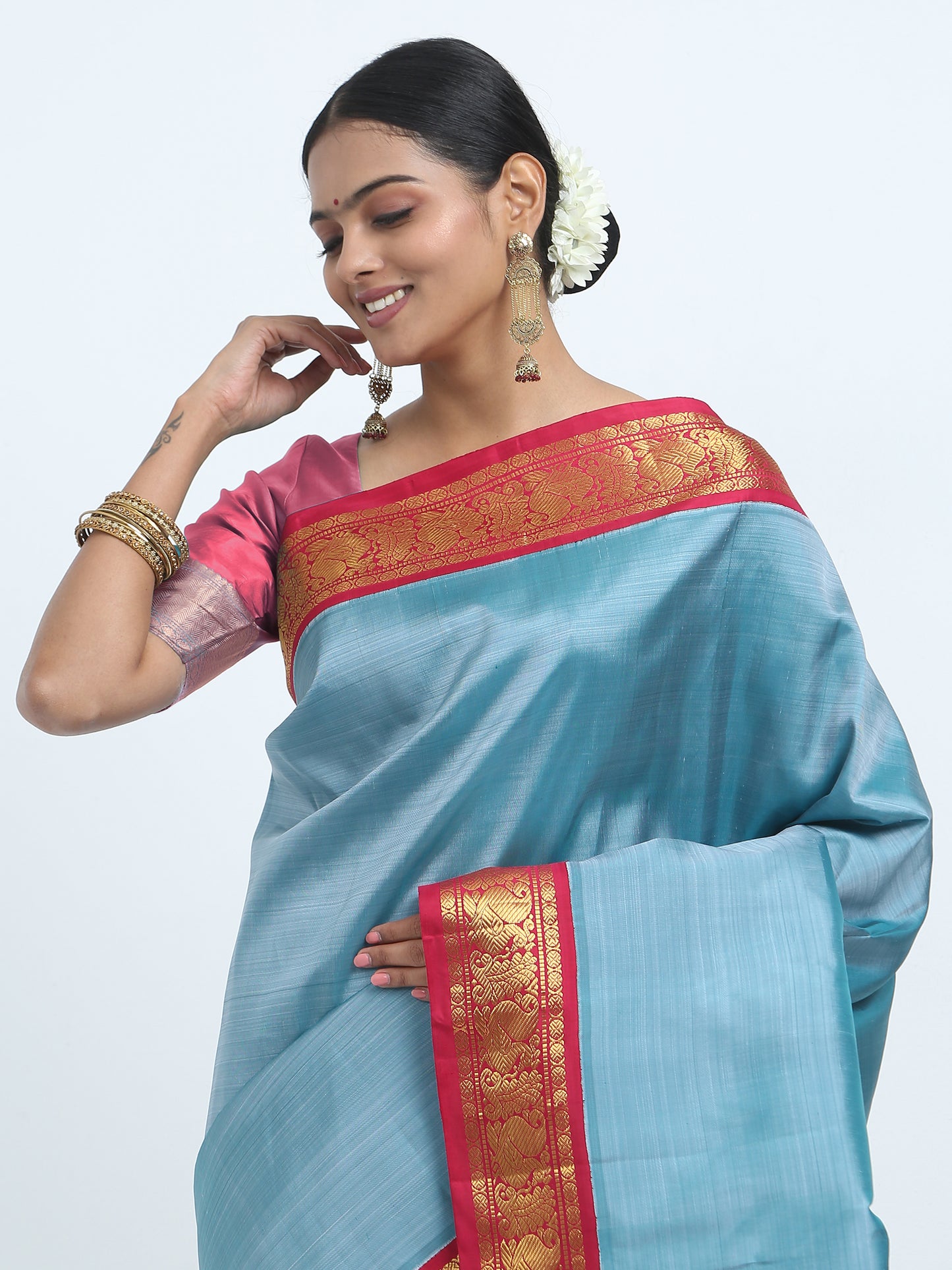 Dual Tone Contrast Maroon Border With Greyish Green Body Maroon Pallu Kanchipuram Pure Silk ( ARN 1 )