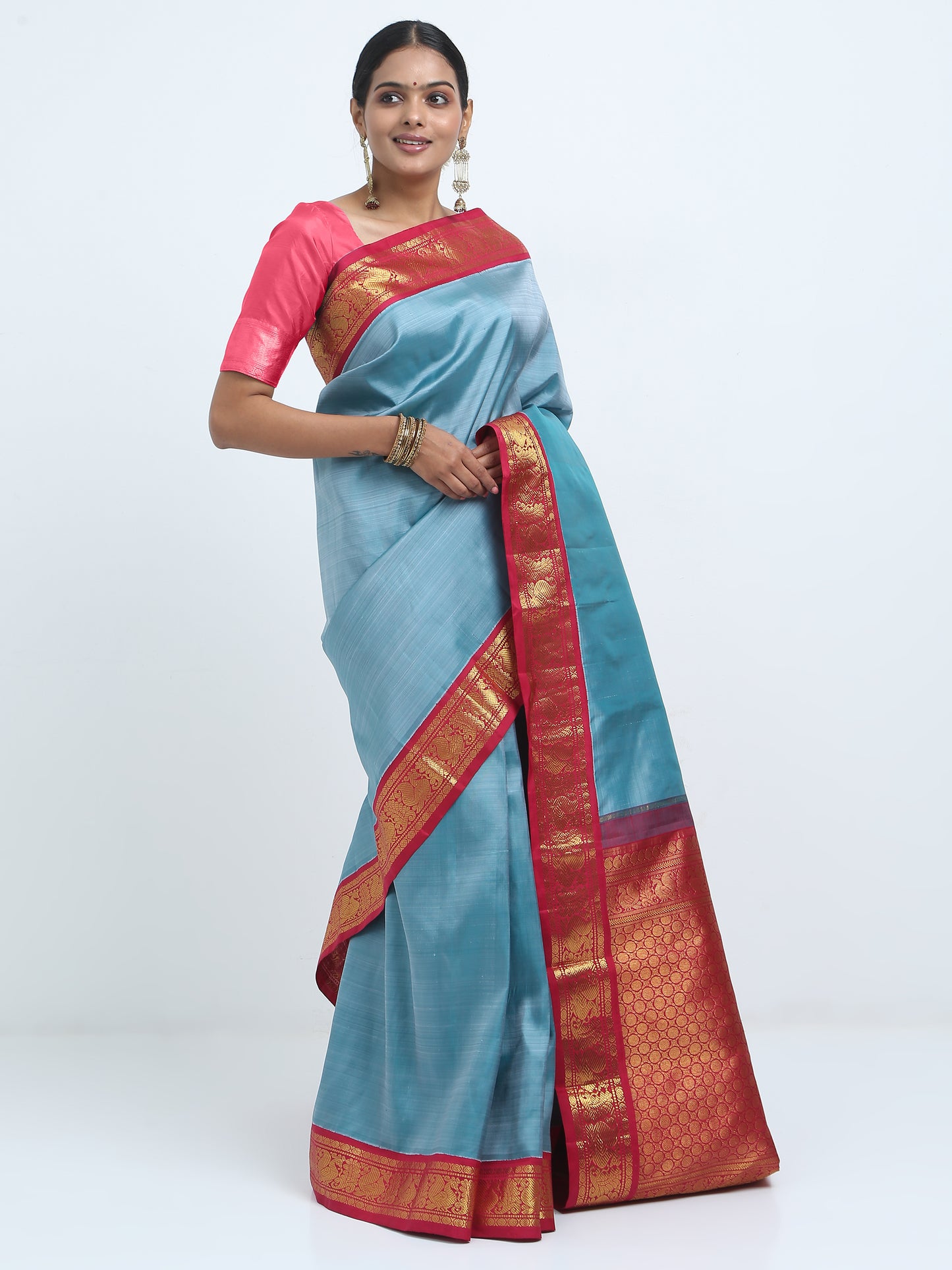 Dual Tone Contrast Maroon Border With Greyish Green Body Maroon Pallu Kanchipuram Pure Silk ( ARN 1 )