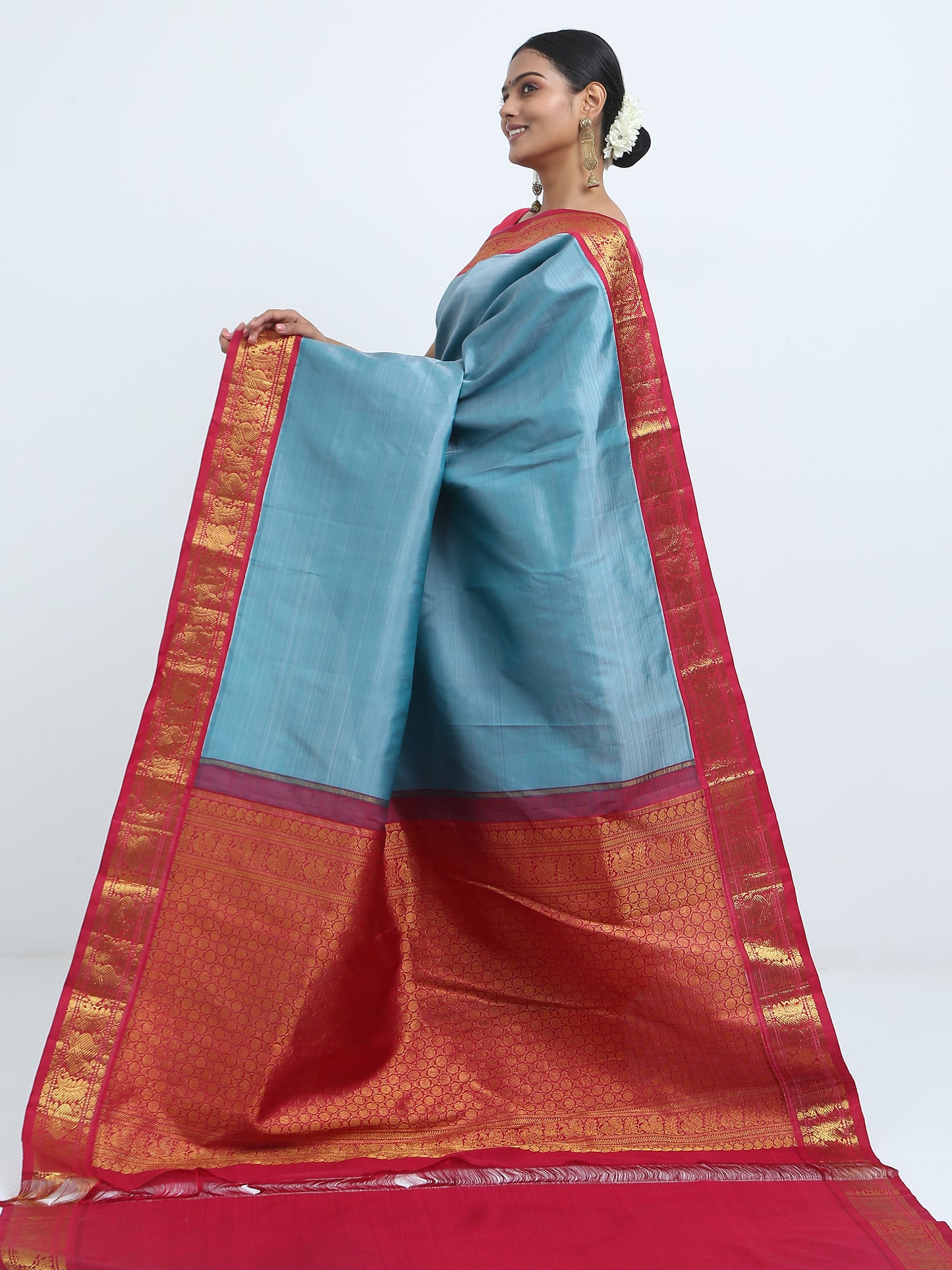 Dual Tone Contrast Maroon Border With Greyish Green Body Maroon Pallu Kanchipuram Pure Silk ( ARN 1 )