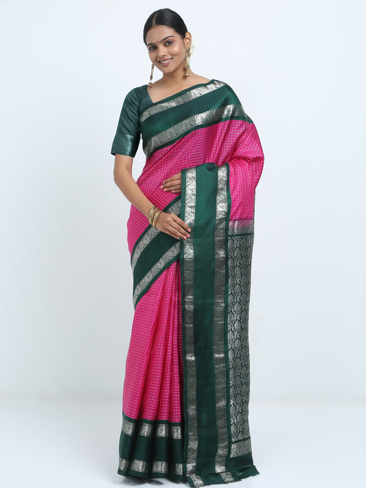 Contrast Bottle Green Border And Rani Body With Bottle Green Pallu Kanchipuram Pure Silk ( PSKS 1 )