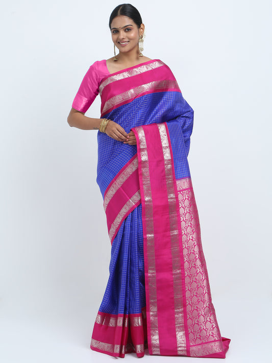 Contrast Rani Border And Royal blue Body With Rani Pallu Kanchipuram Pure Silk ( PSKS 1 )