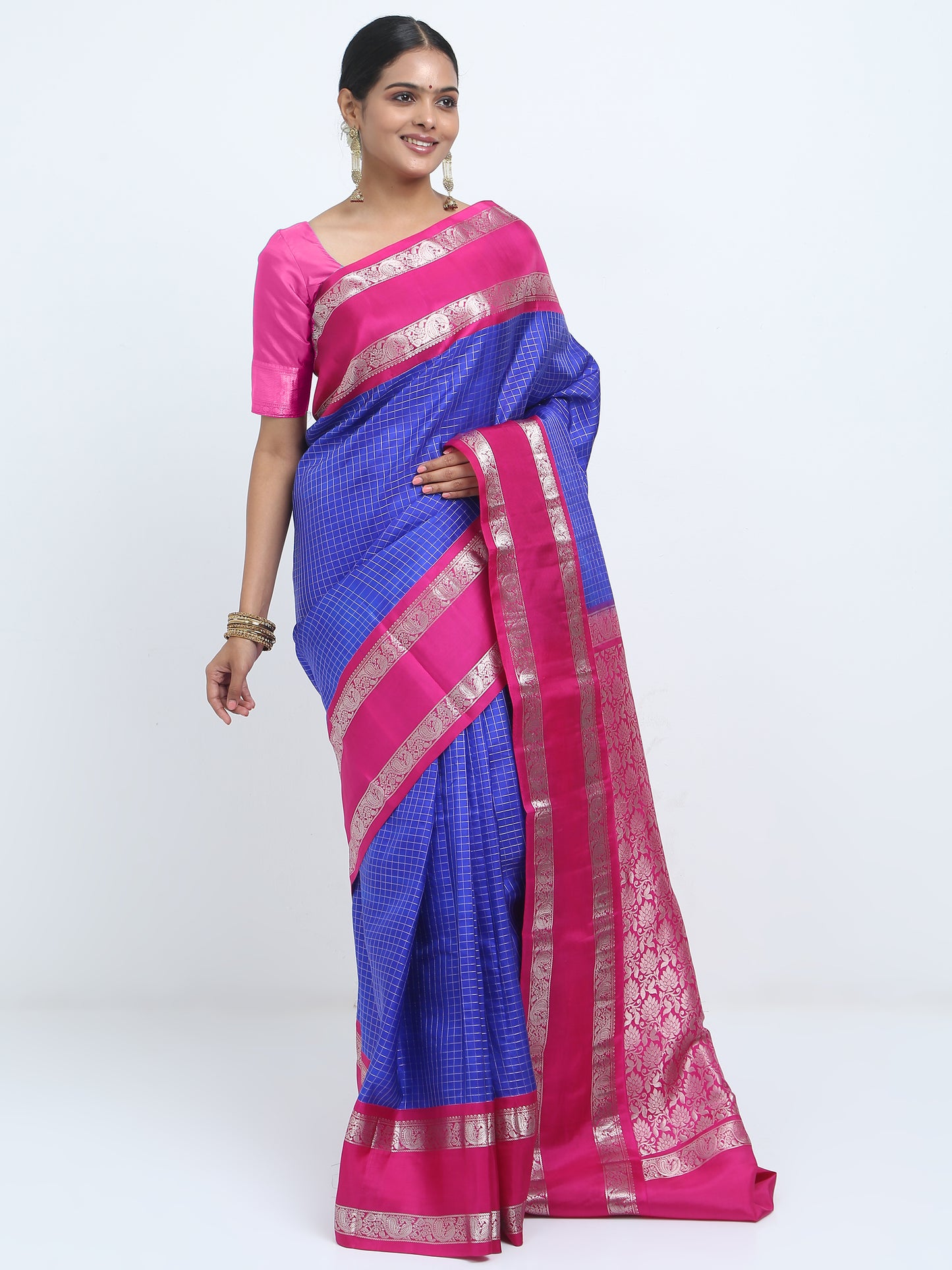 Contrast Rani Border And Royal blue Body With Rani Pallu Kanchipuram Pure Silk ( PSKS 1 )