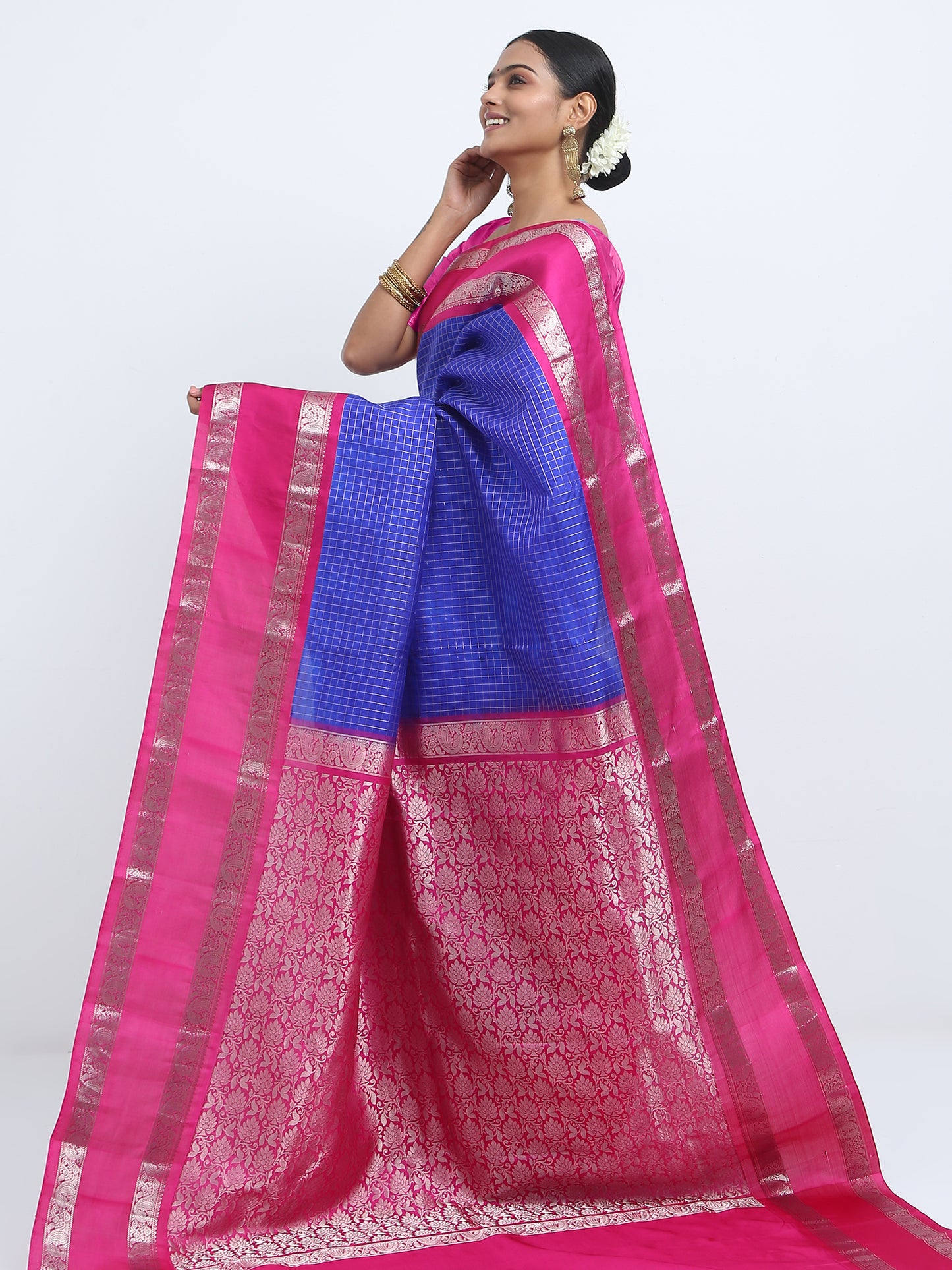 Contrast Rani Border And Royal blue Body With Rani Pallu Kanchipuram Pure Silk ( PSKS 1 )