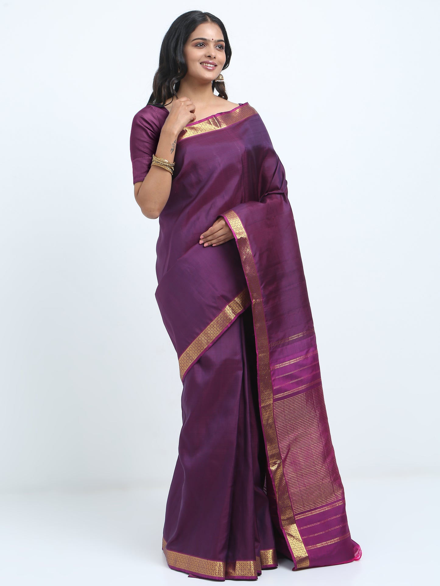 Contrast Rani Border And Wine Body Colour With Rani Pallu Kanchipuram Pure Silk ( ARN 6 )