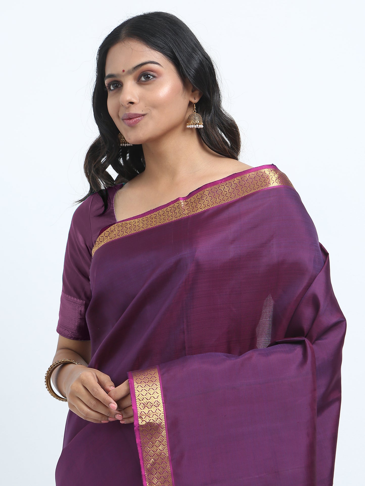 Contrast Rani Border And Wine Body Colour With Rani Pallu Kanchipuram Pure Silk ( ARN 6 )