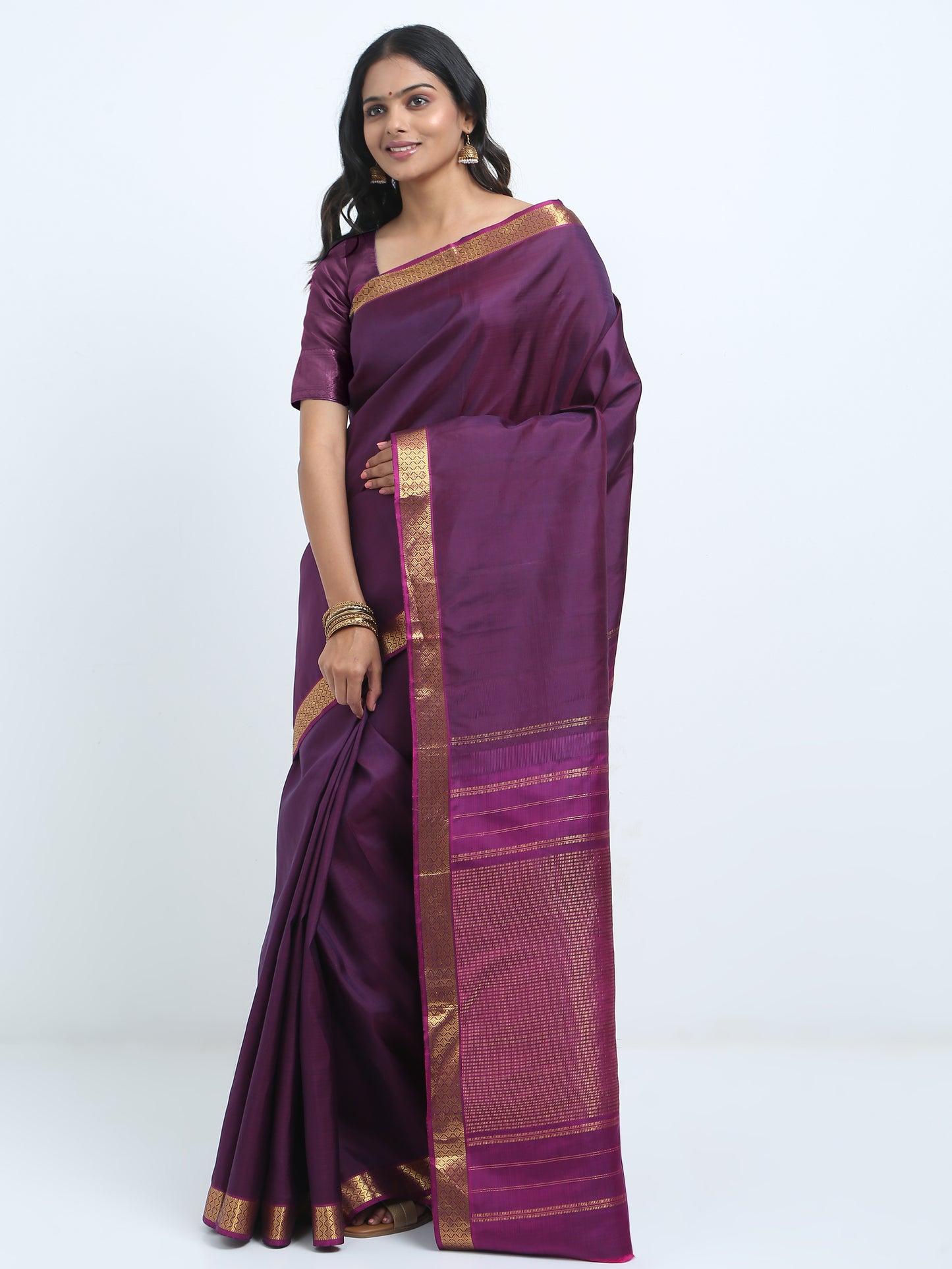 Contrast Rani Border And Wine Body Colour With Rani Pallu Kanchipuram Pure Silk ( ARN 6 )