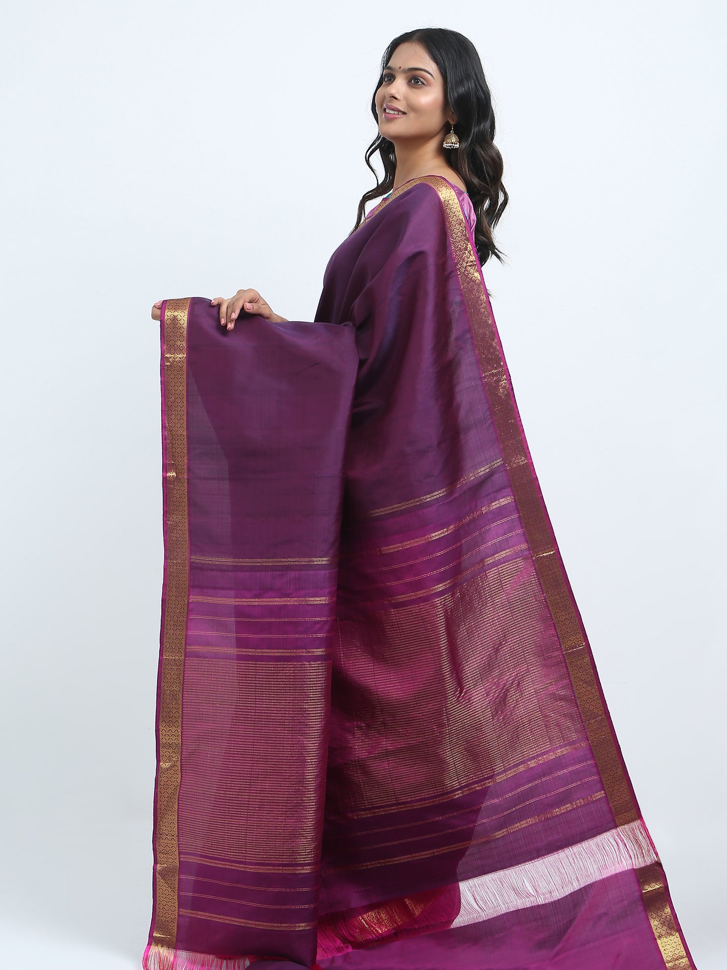 Contrast Rani Border And Wine Body Colour With Rani Pallu Kanchipuram Pure Silk ( ARN 6 )