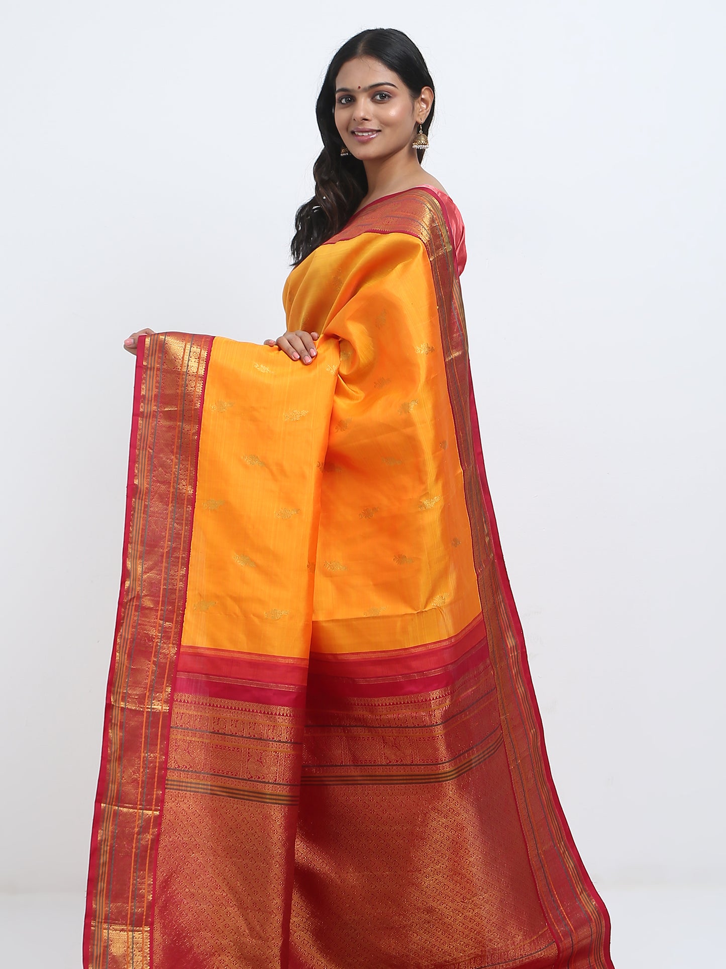 Contrast Maroon Border And Mango Body With Maroon Pallu Kanchipuram Pure Silk ( ARN 3 )