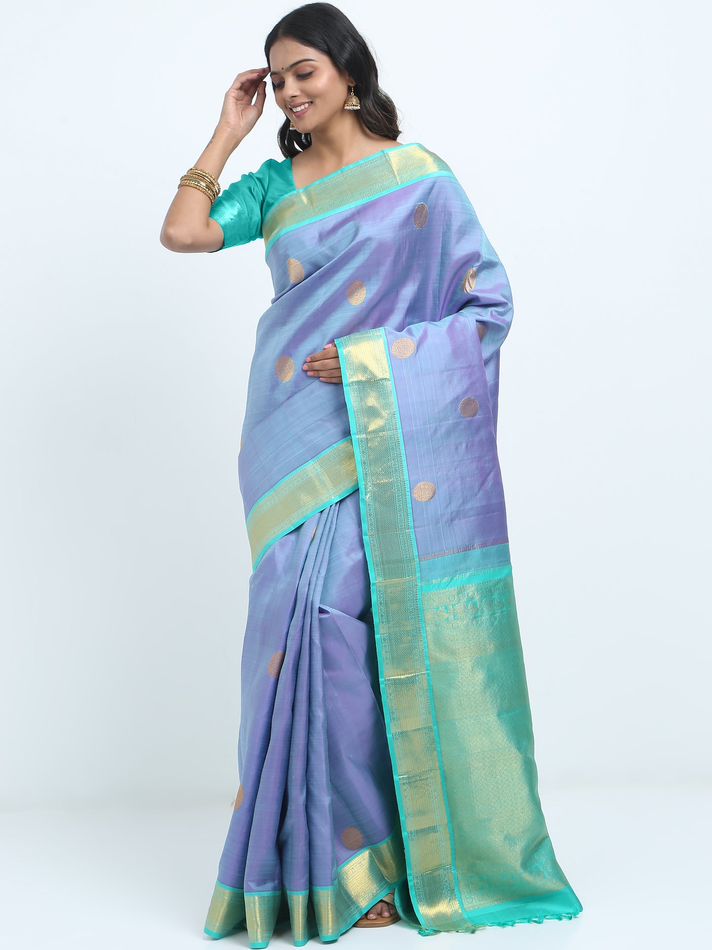 Contrast Apple Green Border And Lavender Body With Apple Green Pallu Kanchipuram Pure Silk ( KSK 4 )