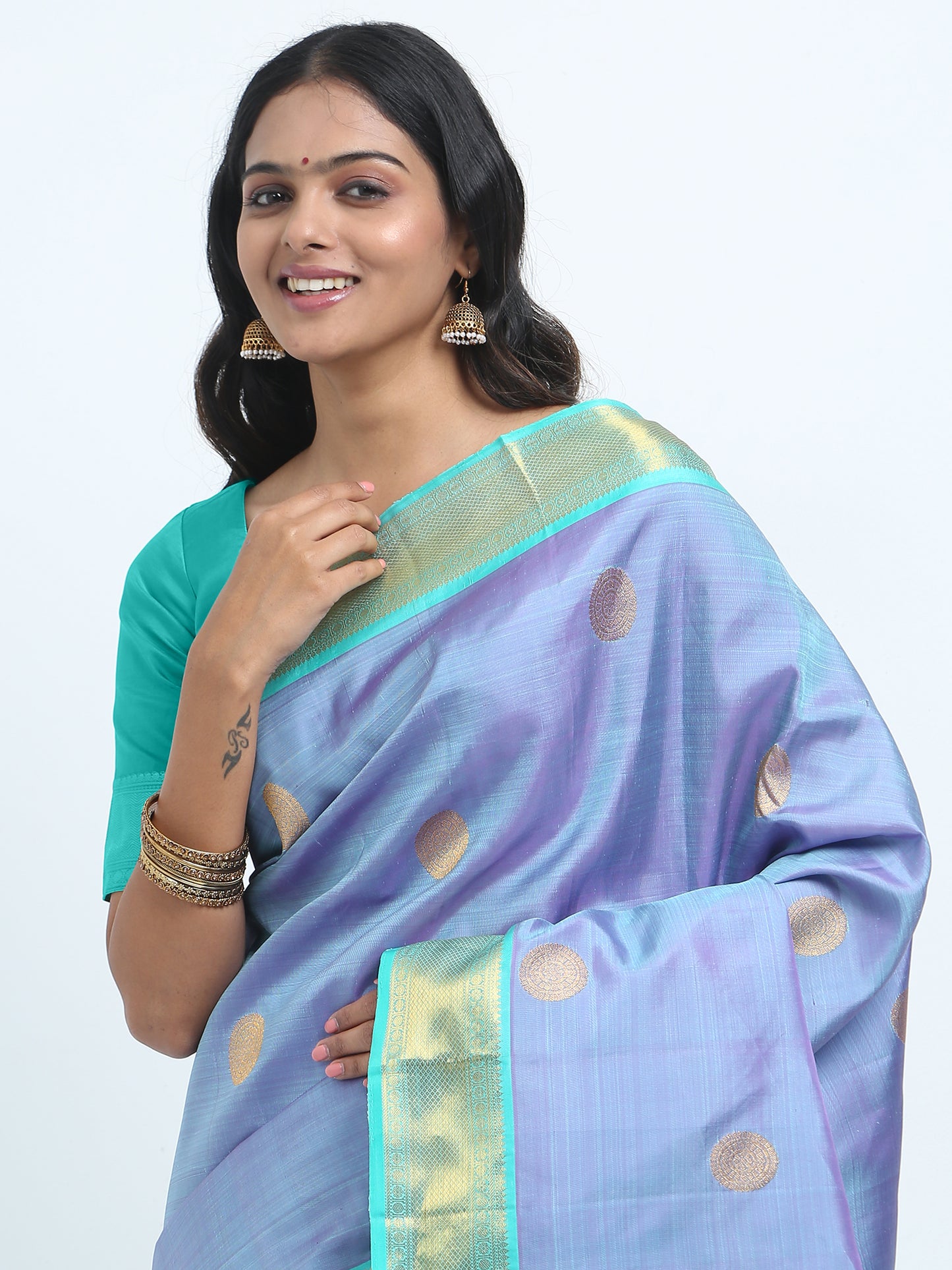 Contrast Apple Green Border And Lavender Body With Apple Green Pallu Kanchipuram Pure Silk ( KSK 4 )
