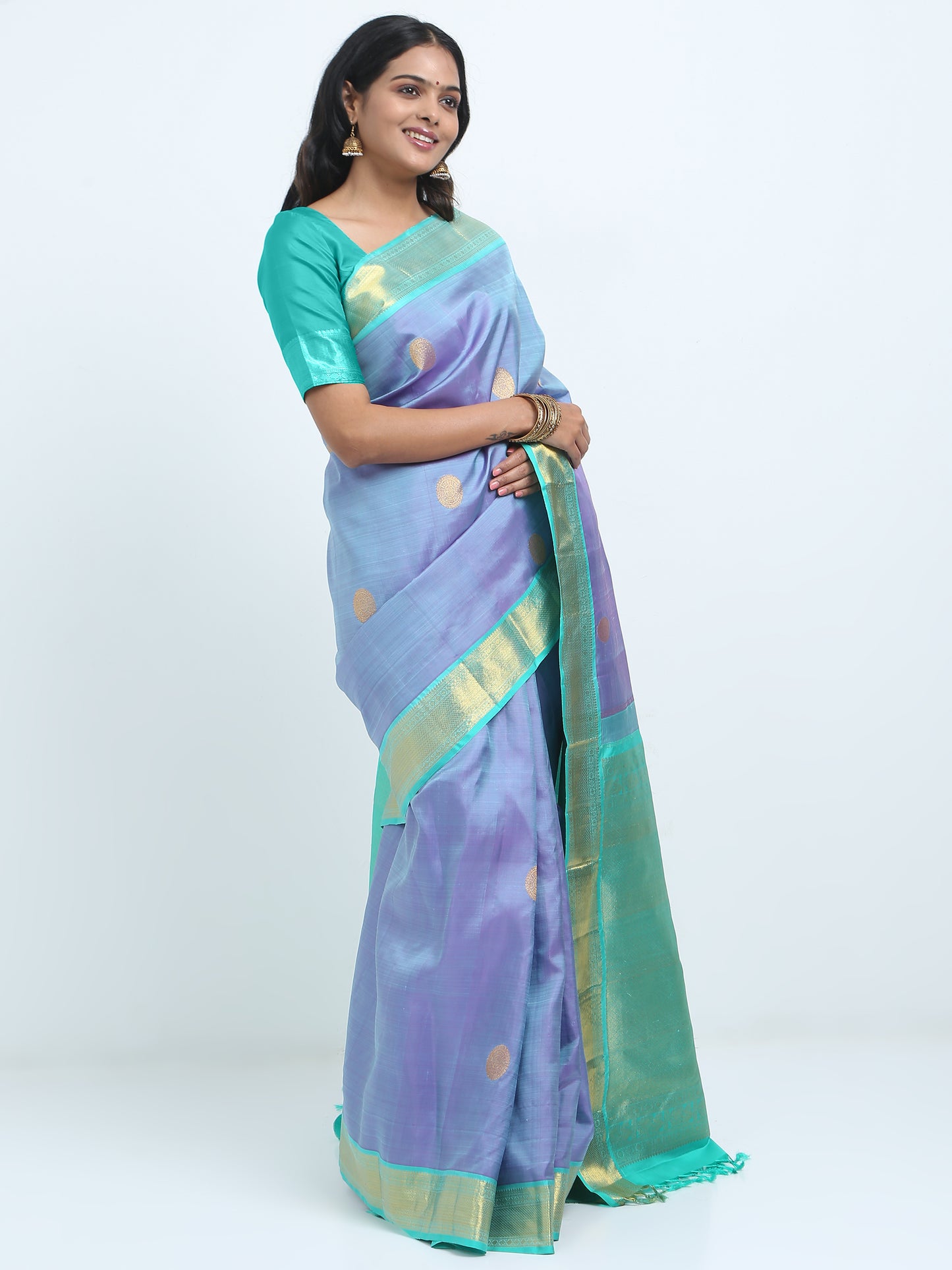 Contrast Apple Green Border And Lavender Body With Apple Green Pallu Kanchipuram Pure Silk ( KSK 4 )
