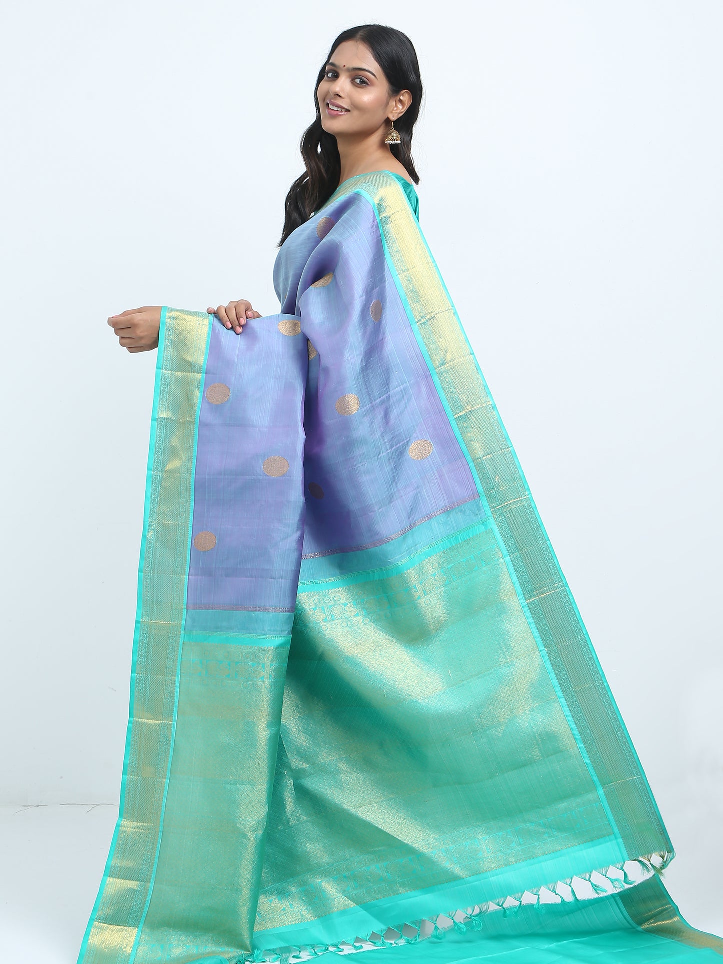 Contrast Apple Green Border And Lavender Body With Apple Green Pallu Kanchipuram Pure Silk ( KSK 4 )