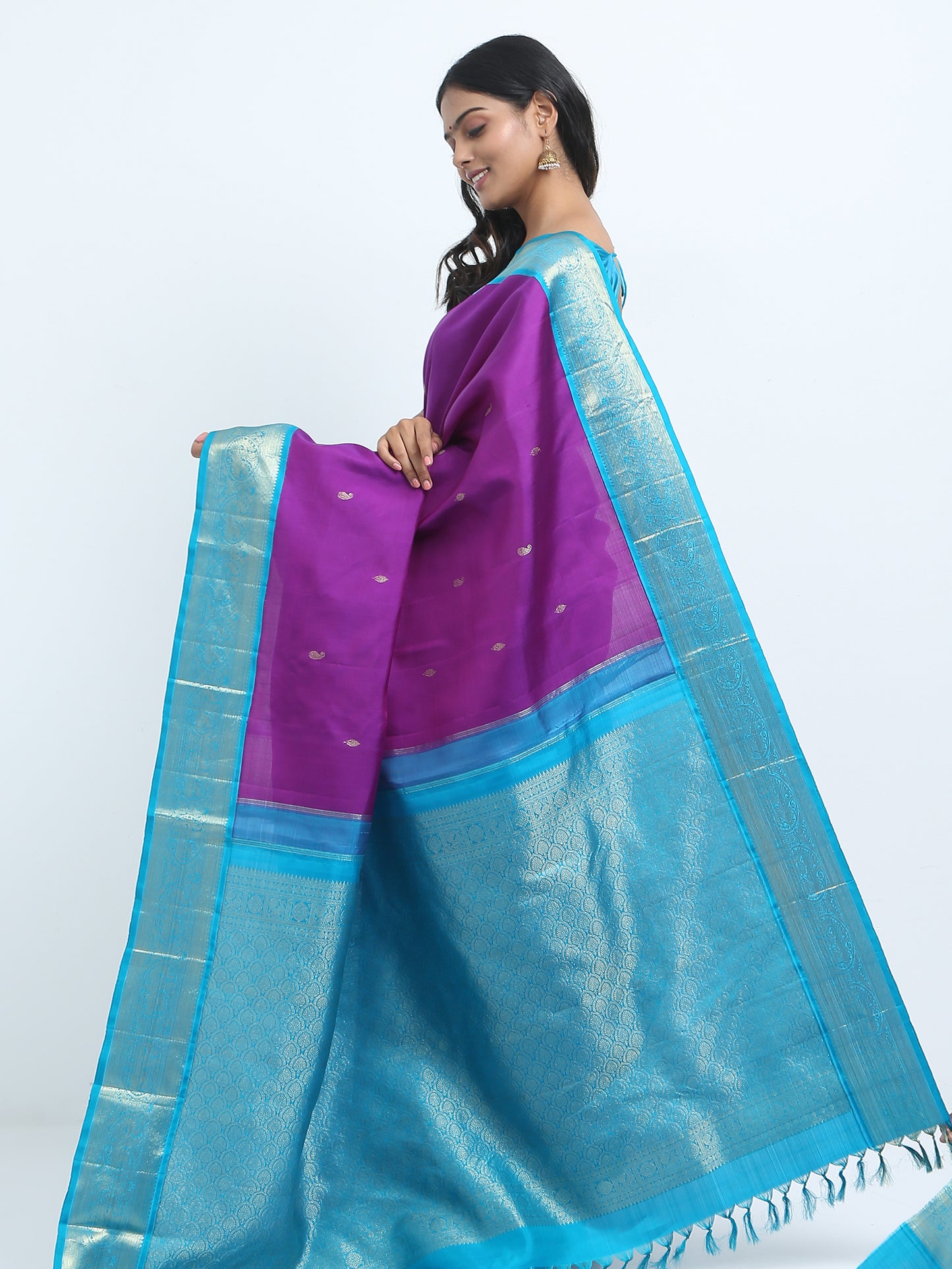 Contrast Safaire Green And Dark Purple Body With Safaire Green Pallu Kanchipuram Pure Silk ( KSK 3 )