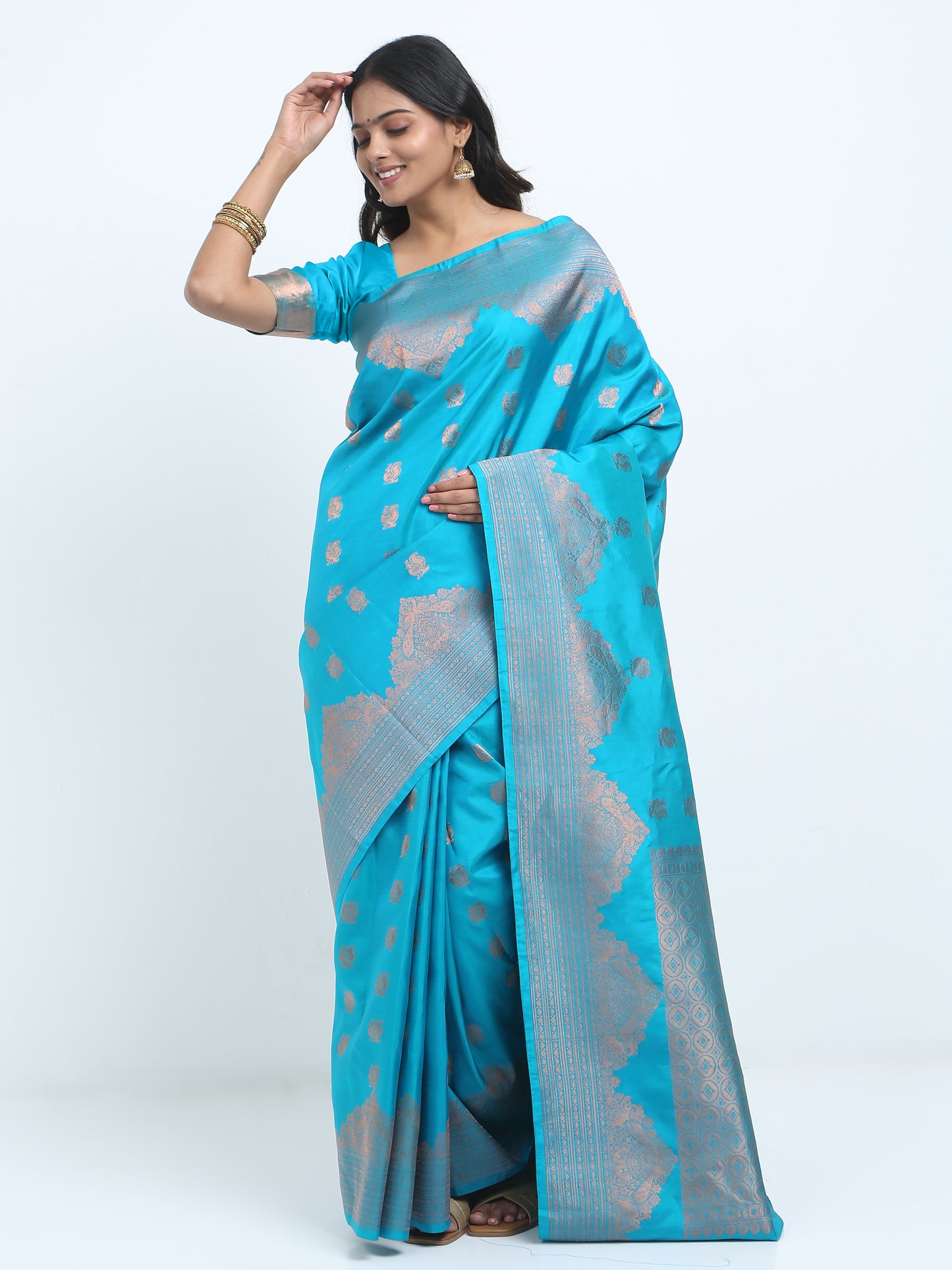 Dual Tone Safarie Green And Ananda Blue Body With Safaire Green And Ananda Blue Body Pallu Kanchipuram Pure Silk ( SMS 22 )
