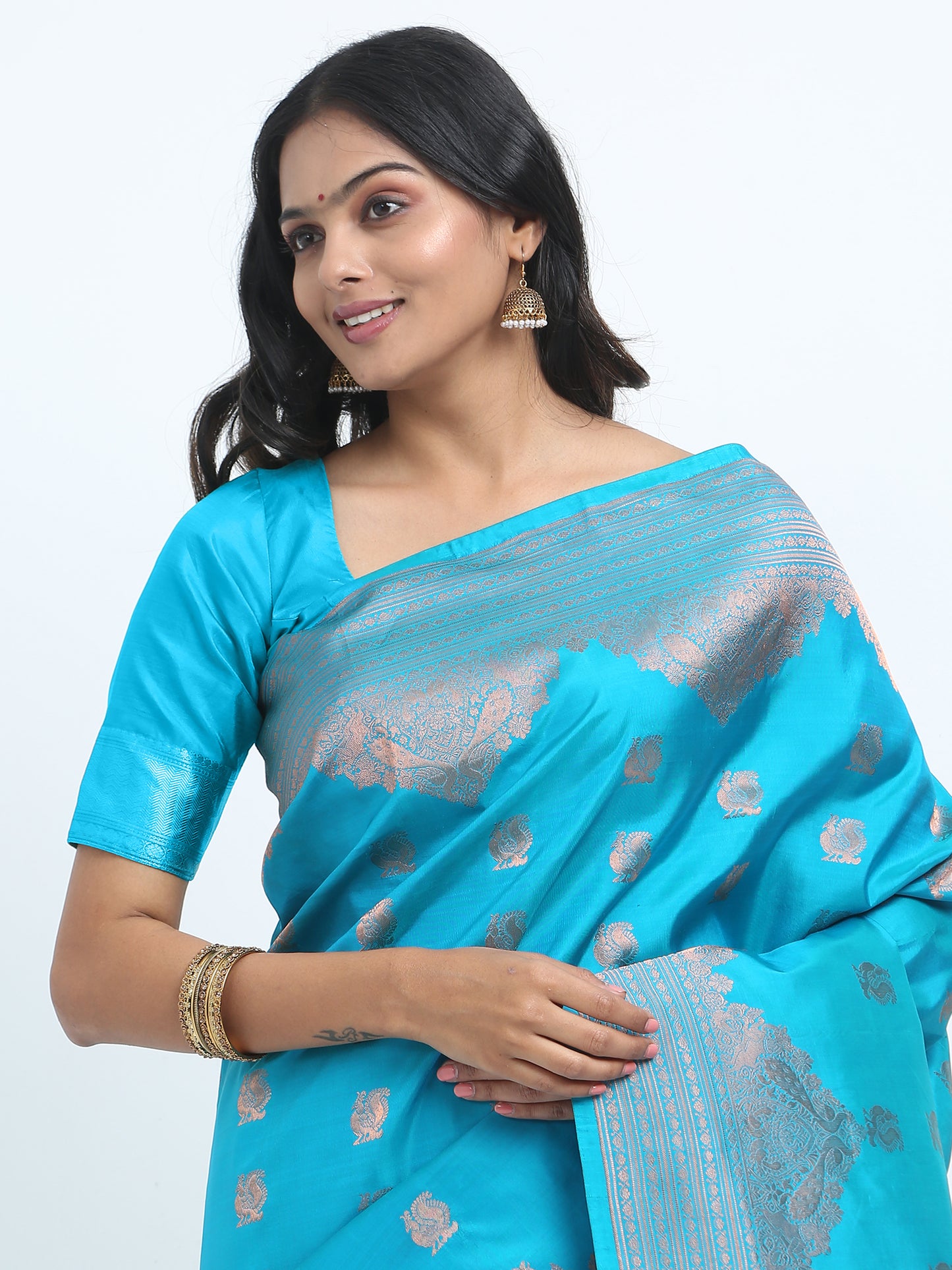 Dual Tone Safarie Green And Ananda Blue Body With Safaire Green And Ananda Blue Body Pallu Kanchipuram Pure Silk ( SMS 22 )