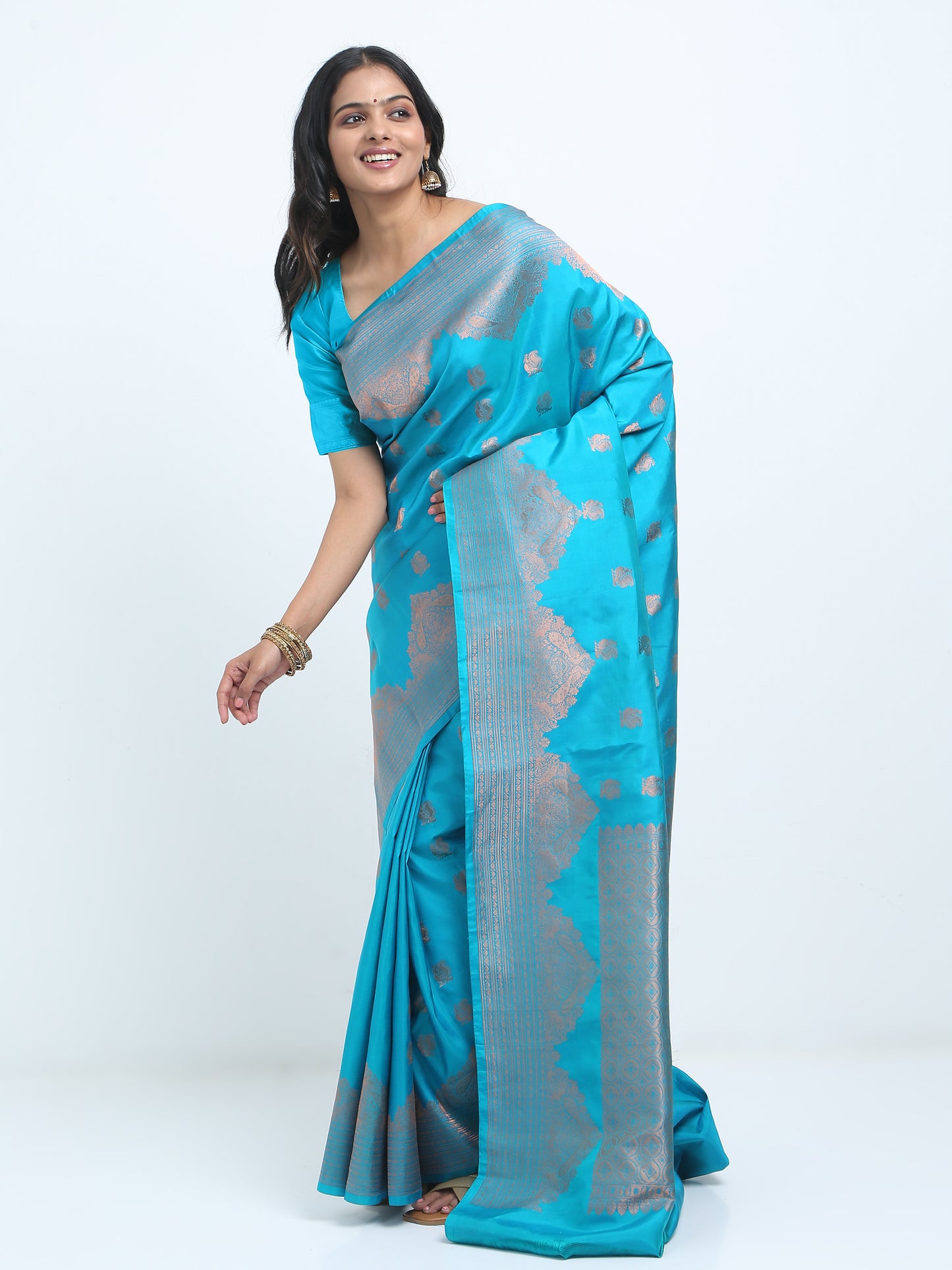 Dual Tone Safarie Green And Ananda Blue Body With Safaire Green And Ananda Blue Body Pallu Kanchipuram Pure Silk ( SMS 22 )