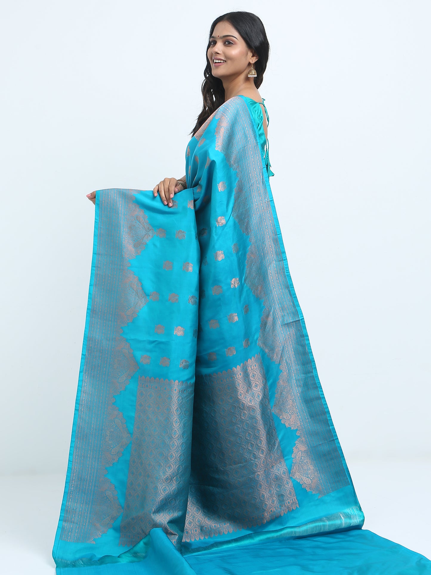 Dual Tone Safarie Green And Ananda Blue Body With Safaire Green And Ananda Blue Body Pallu Kanchipuram Pure Silk ( SMS 22 )