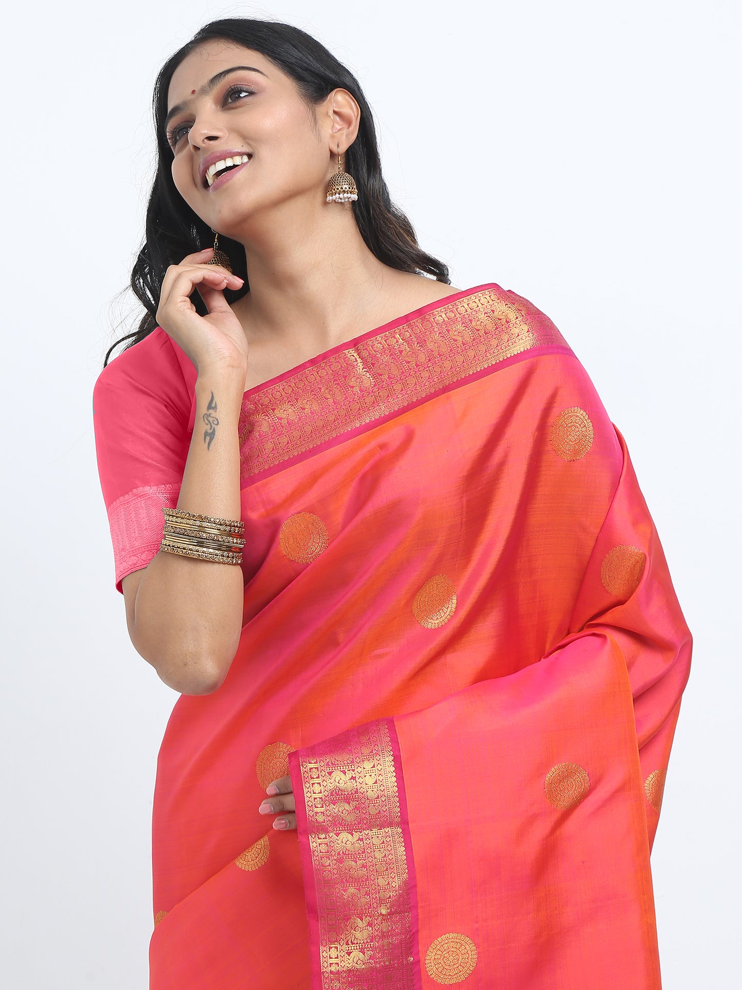 Dual Tone Contrast Reddish Maroon Border And Orange Onion Pink Body With Reddish Maroon Pallu Kanchipuram Pure Silk ( KSK 4 )