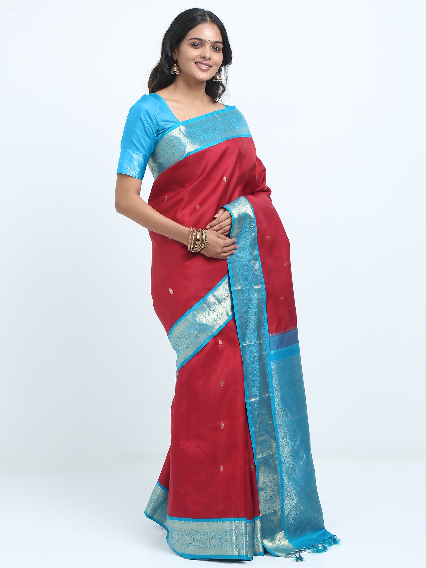 Contrast Safaire GreenBorder And Vibrant Maroon Body With Safaire Green Pallu Kanchipuram Pure Silk ( KSK 3 )