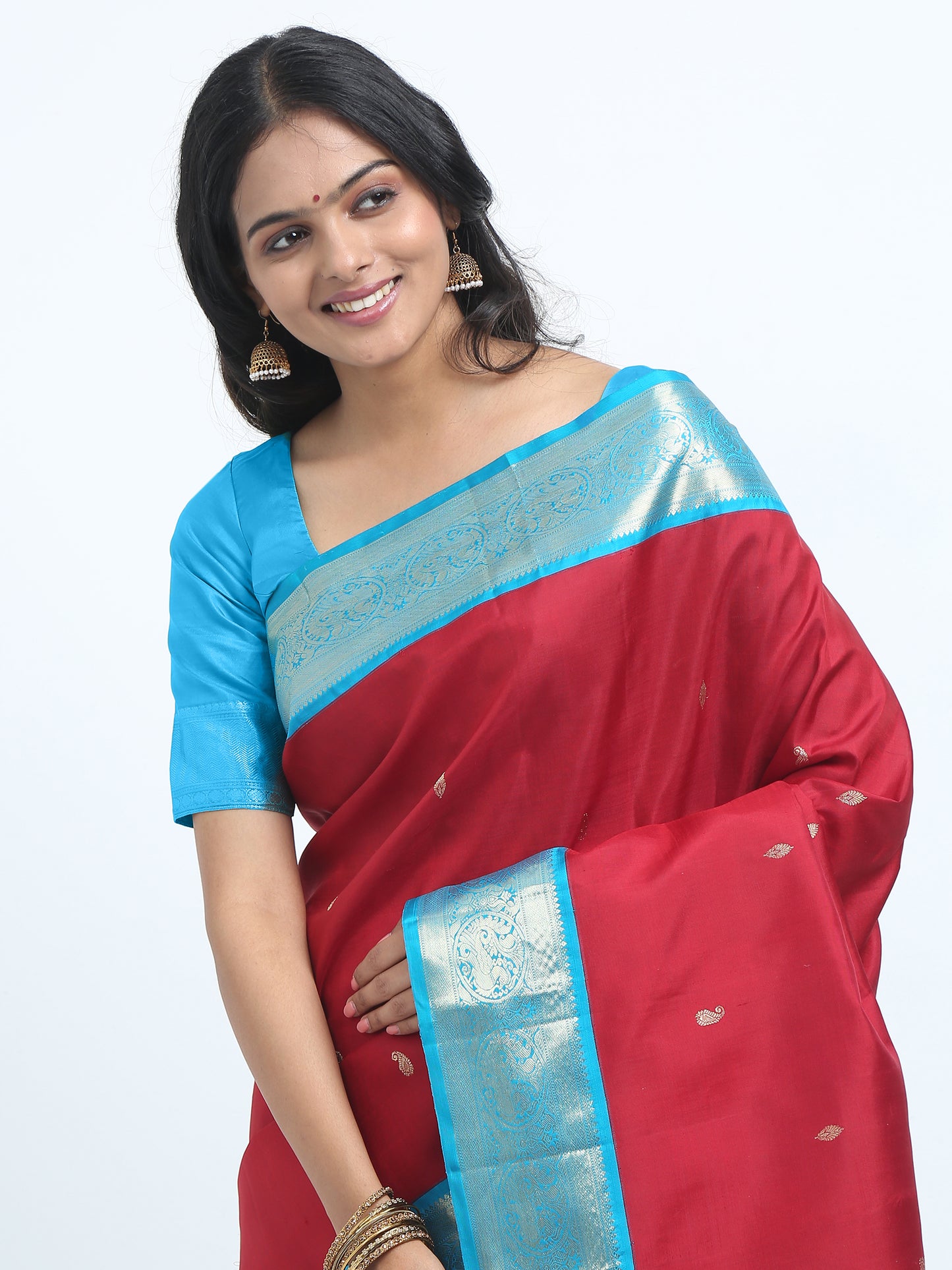 Contrast Safaire GreenBorder And Vibrant Maroon Body With Safaire Green Pallu Kanchipuram Pure Silk ( KSK 3 )