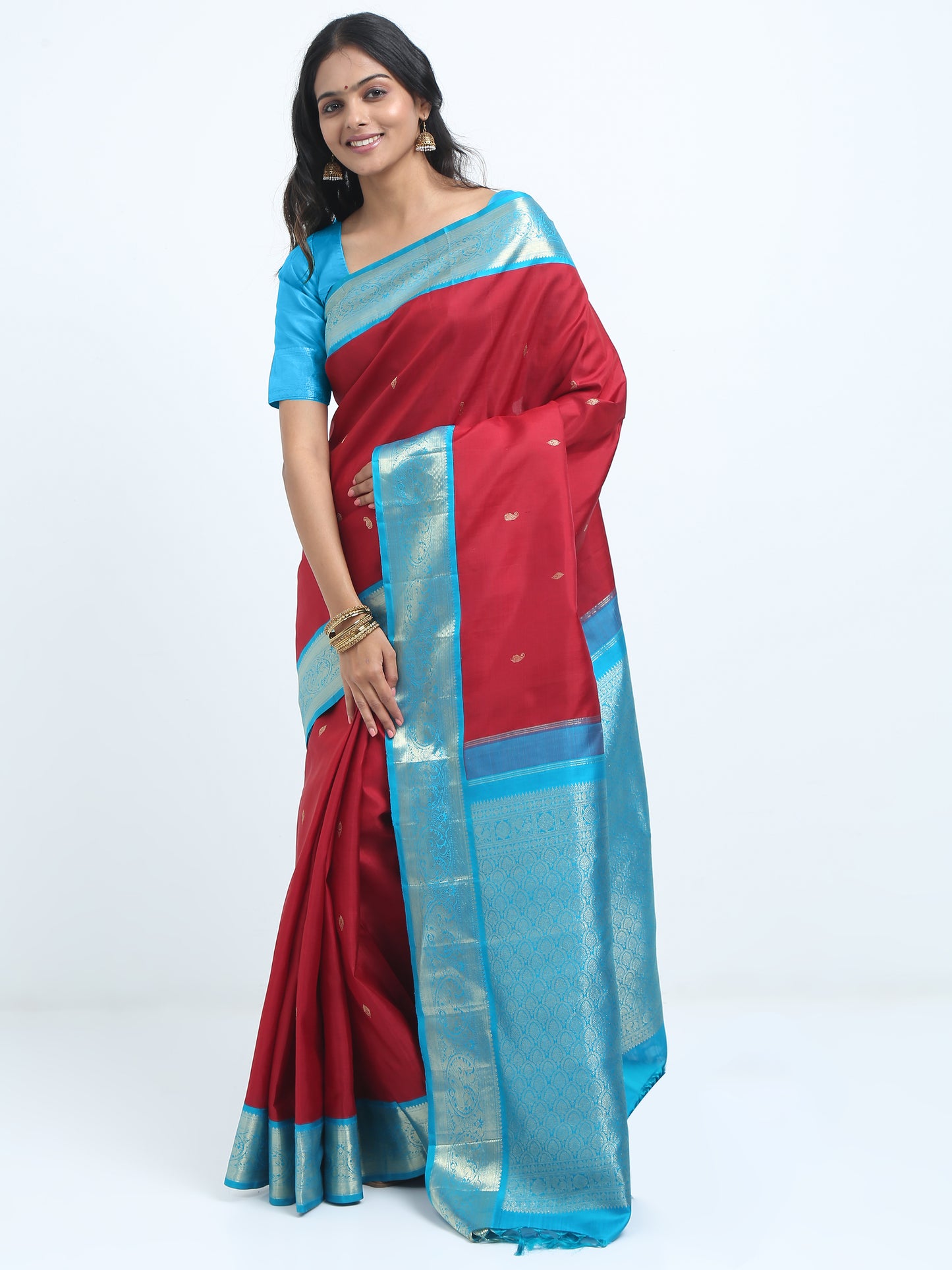 Contrast Safaire GreenBorder And Vibrant Maroon Body With Safaire Green Pallu Kanchipuram Pure Silk ( KSK 3 )