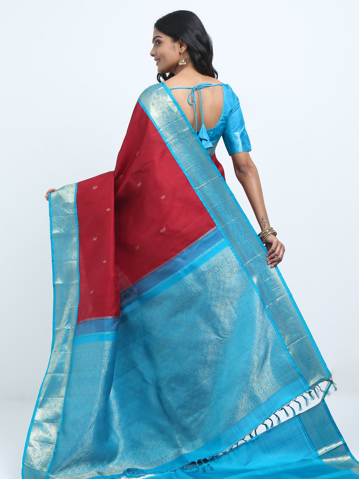 Contrast Safaire GreenBorder And Vibrant Maroon Body With Safaire Green Pallu Kanchipuram Pure Silk ( KSK 3 )