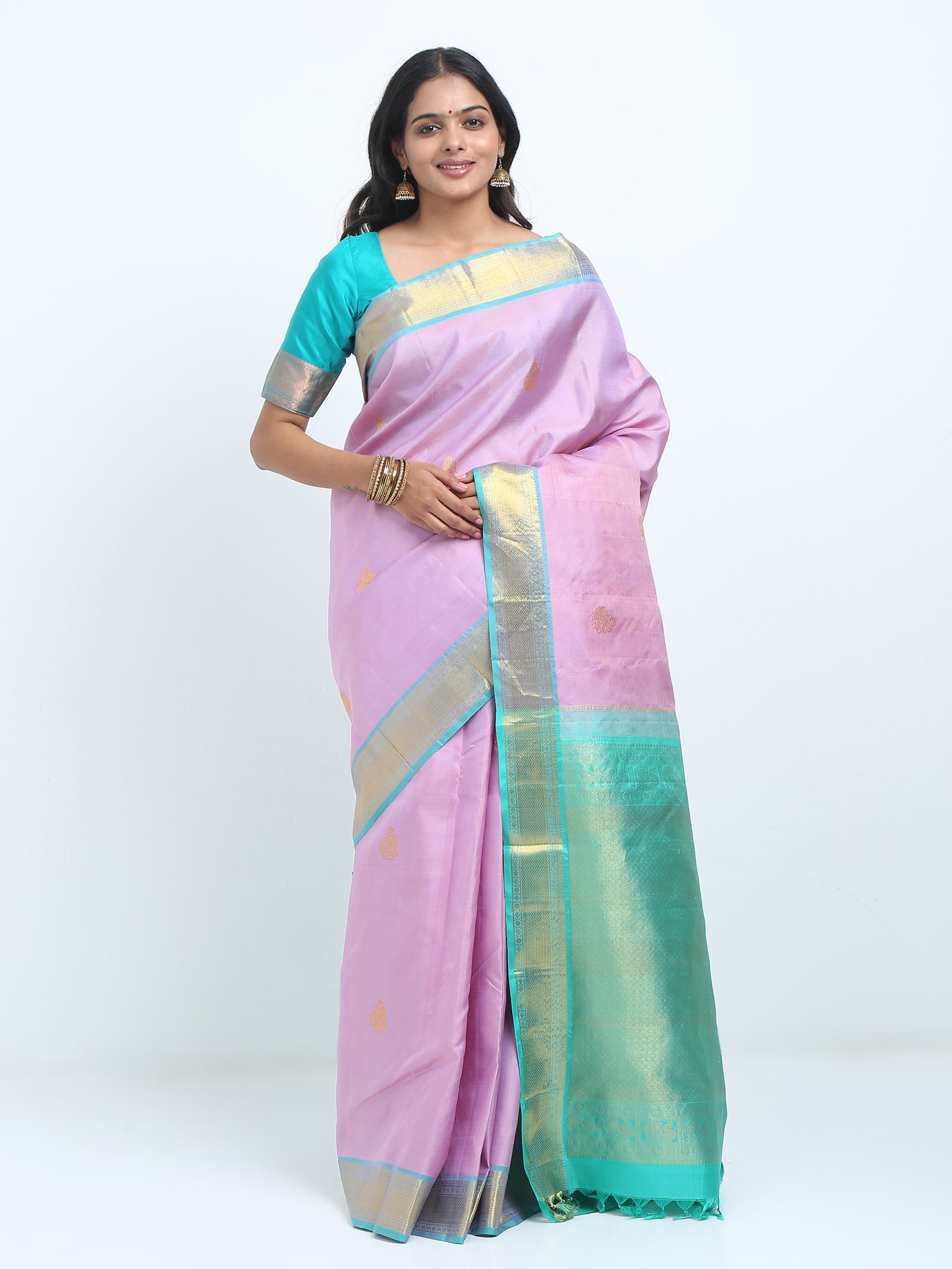 Dual Tone Peach And Sea Green Body With Sea Green Pallu Kanchipuram Pure Silk ( KSK 4 )