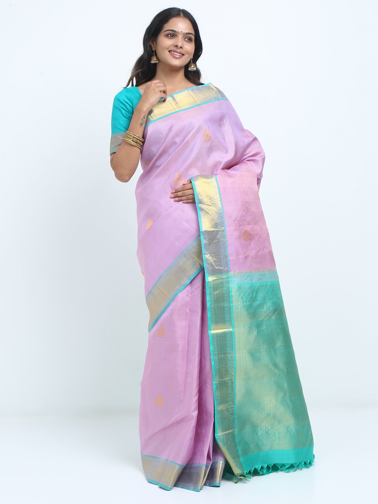 Dual Tone Peach And Sea Green Body With Sea Green Pallu Kanchipuram Pure Silk ( KSK 4 )