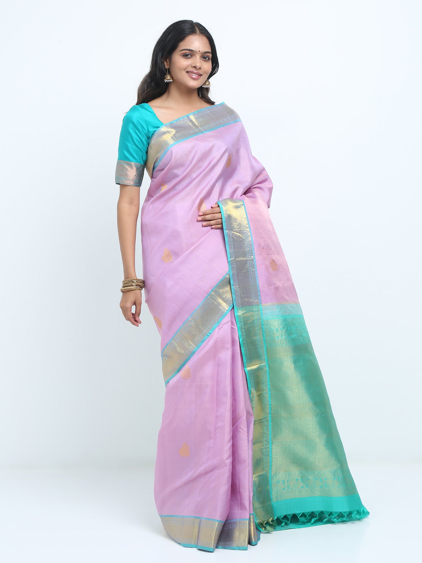 Dual Tone Peach And Sea Green Body With Sea Green Pallu Kanchipuram Pure Silk ( KSK 4 )