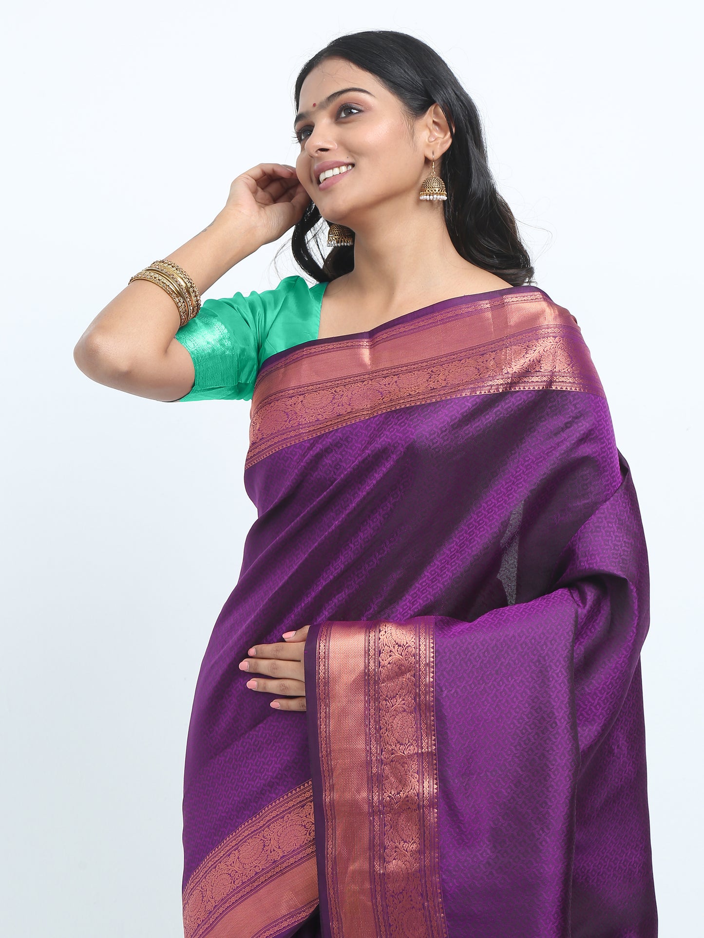 Wine Body With Apple Green Pallu Kanchipuram Pure Silk ( SMS 1 )