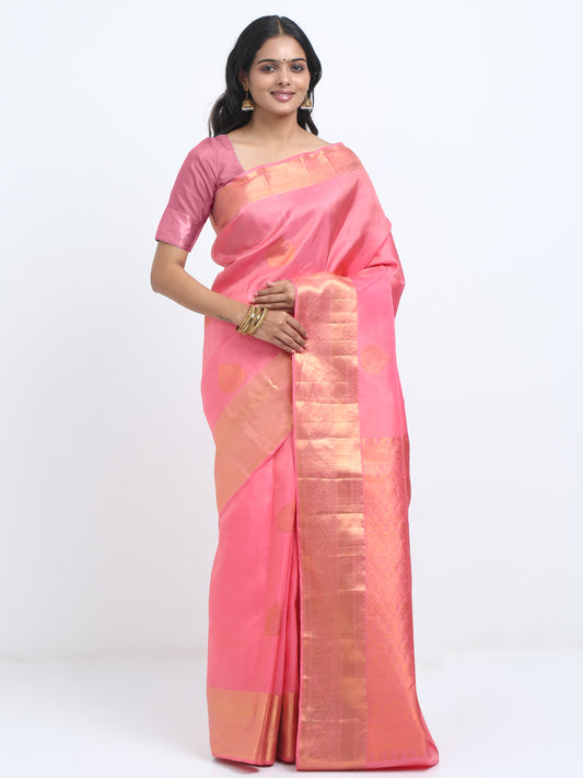 Dual Tone Pink And Peach Body With Pink And Peach Pallu Kanchipuram Pure Silk ( YNG 14C )