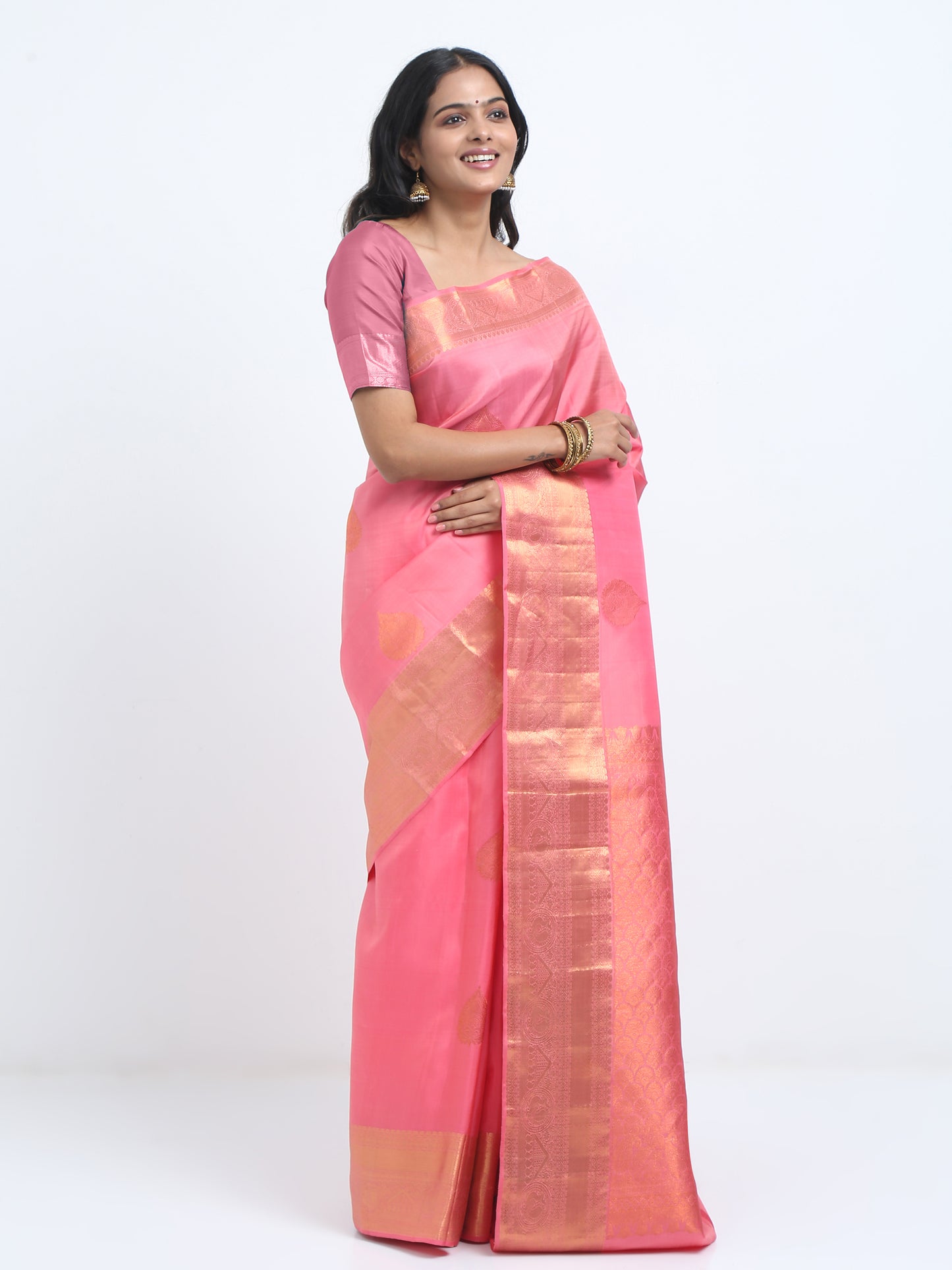 Dual Tone Pink And Peach Body With Pink And Peach Pallu Kanchipuram Pure Silk ( YNG 14C )