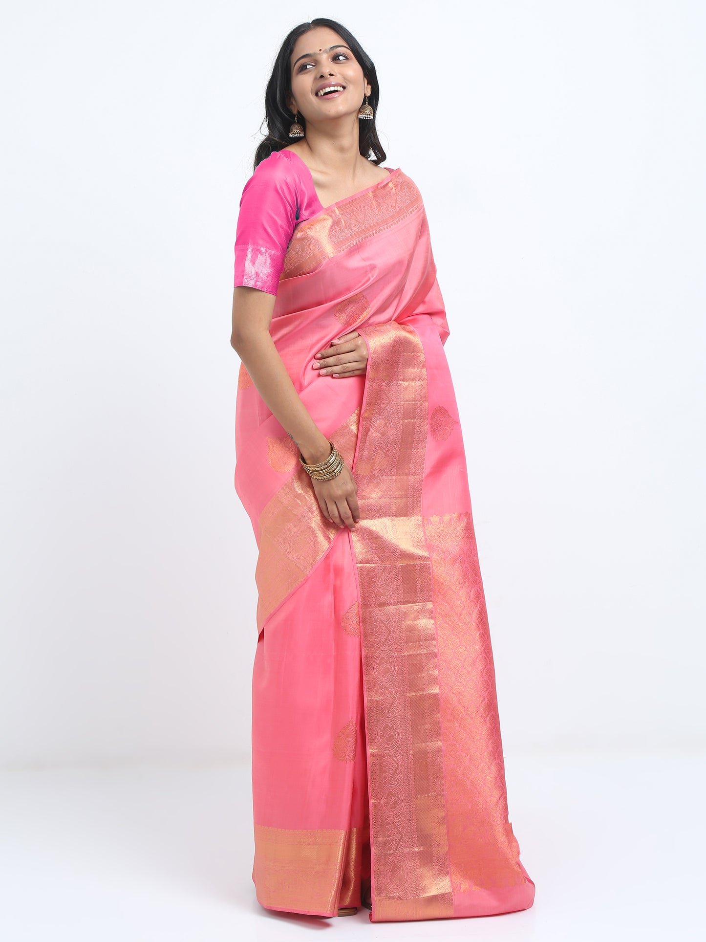Dual Tone Pink And Peach Body With Pink And Peach Pallu Kanchipuram Pure Silk ( YNG 14C )