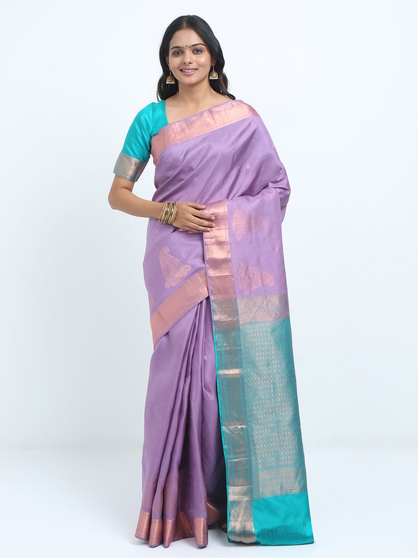 Dual Tone Lavender And Lilac Body With Safaire Green Pallu Kanchipuram Pure Silk ( SMS 35 )