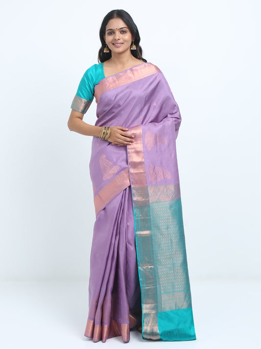 Dual Tone Lavender And Lilac Body With Safaire Green Pallu Kanchipuram Pure Silk ( SMS 35 )
