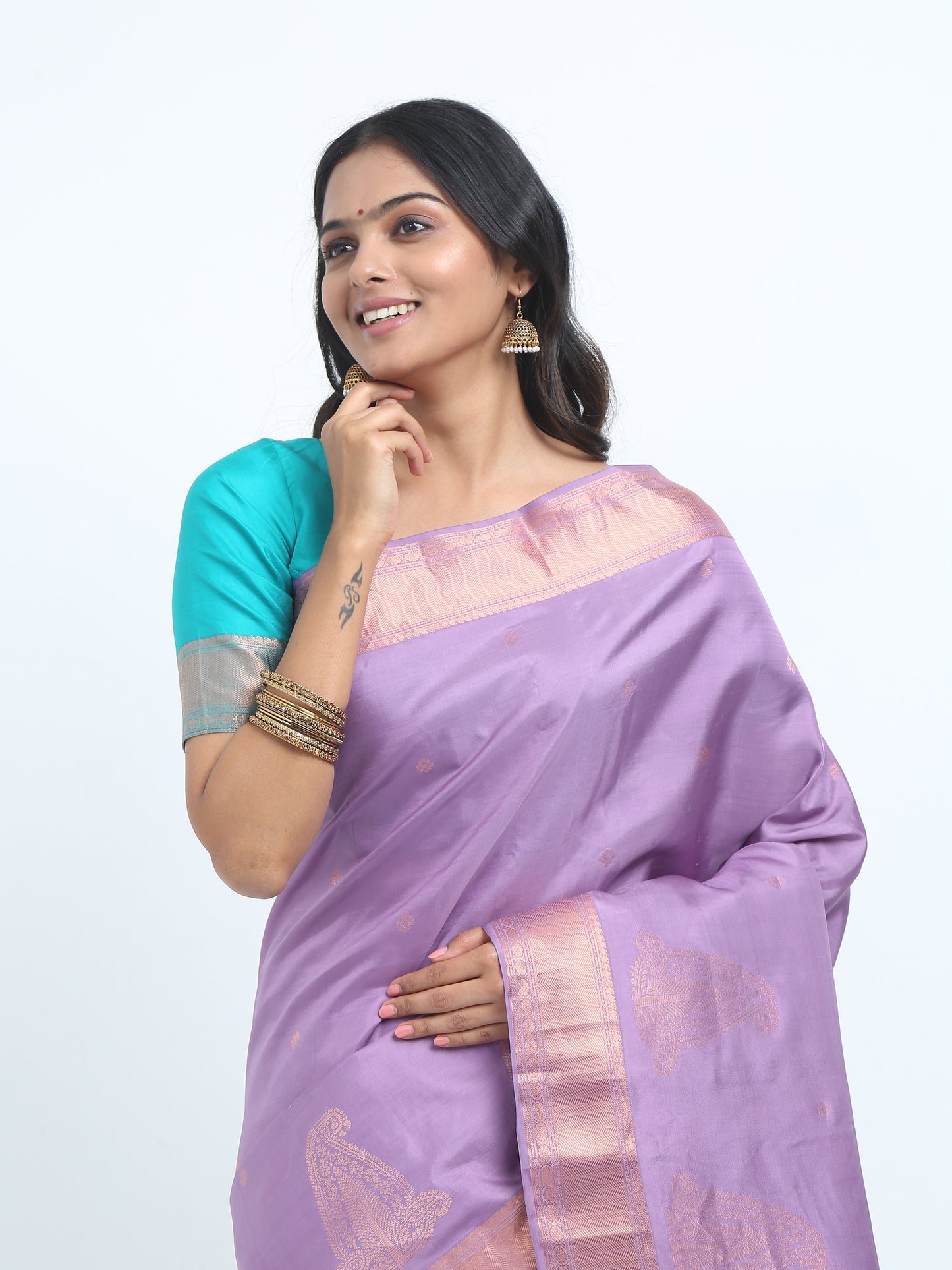 Dual Tone Lavender And Lilac Body With Safaire Green Pallu Kanchipuram Pure Silk ( SMS 35 )