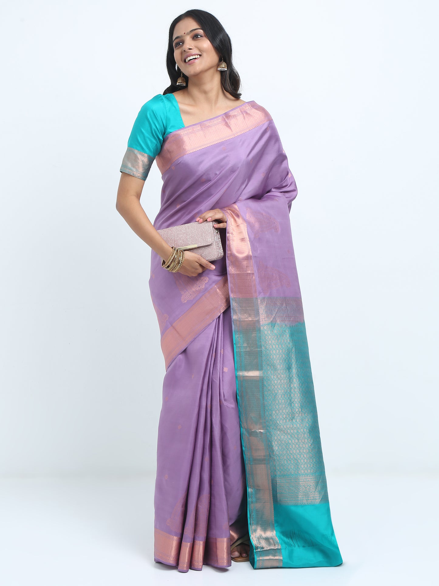 Dual Tone Lavender And Lilac Body With Safaire Green Pallu Kanchipuram Pure Silk ( SMS 35 )