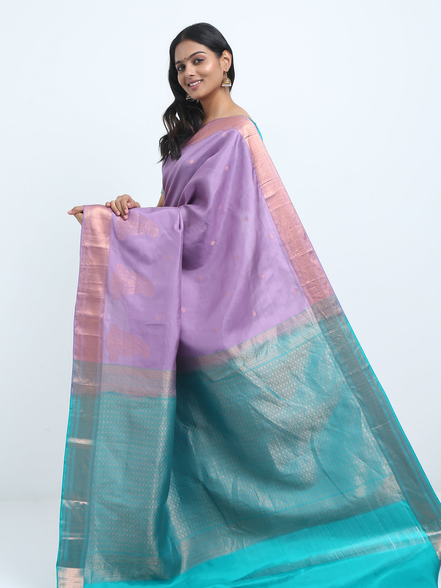 Dual Tone Lavender And Lilac Body With Safaire Green Pallu Kanchipuram Pure Silk ( SMS 35 )